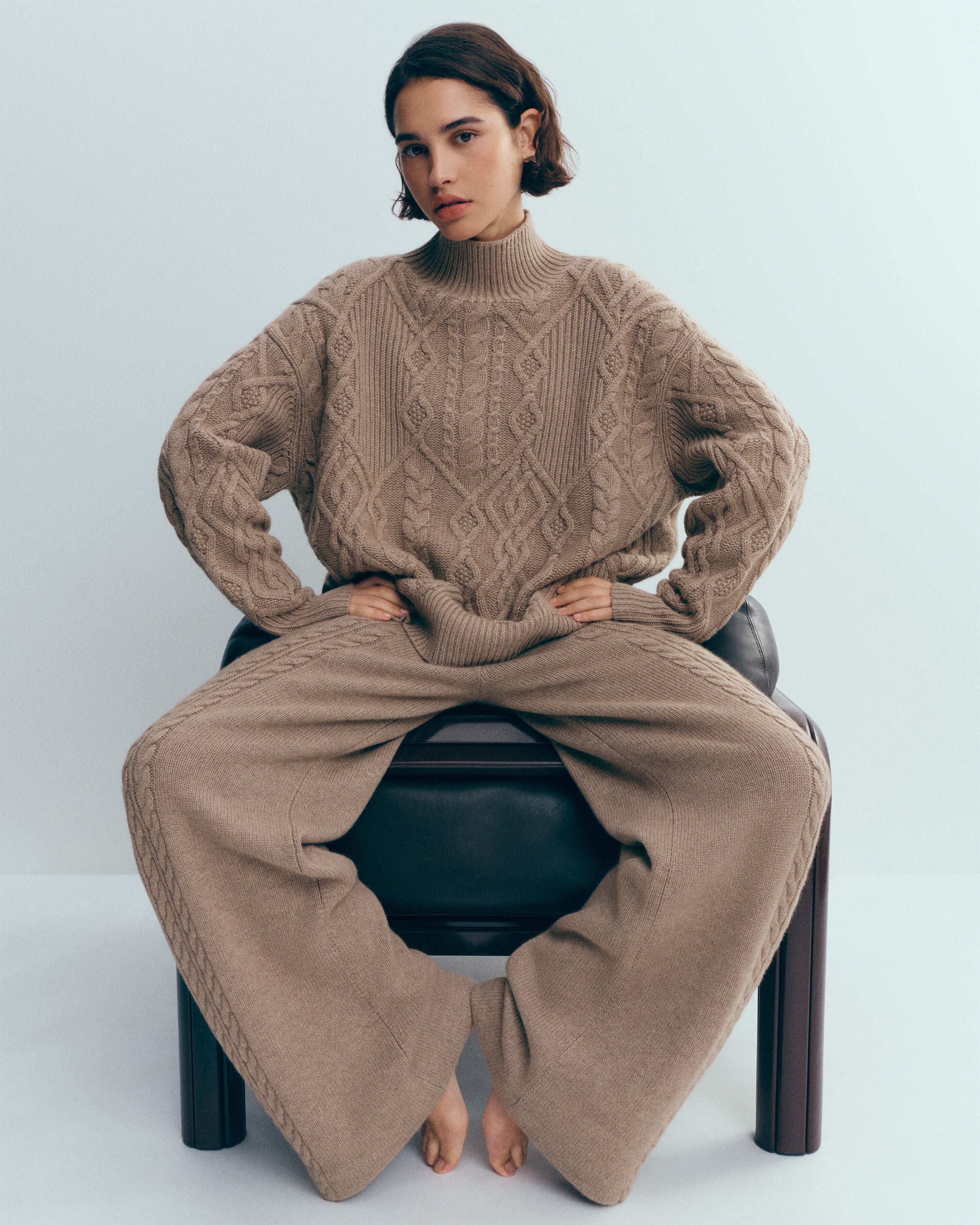 Pull col montant torsadé-GREIGE-100% cachemire