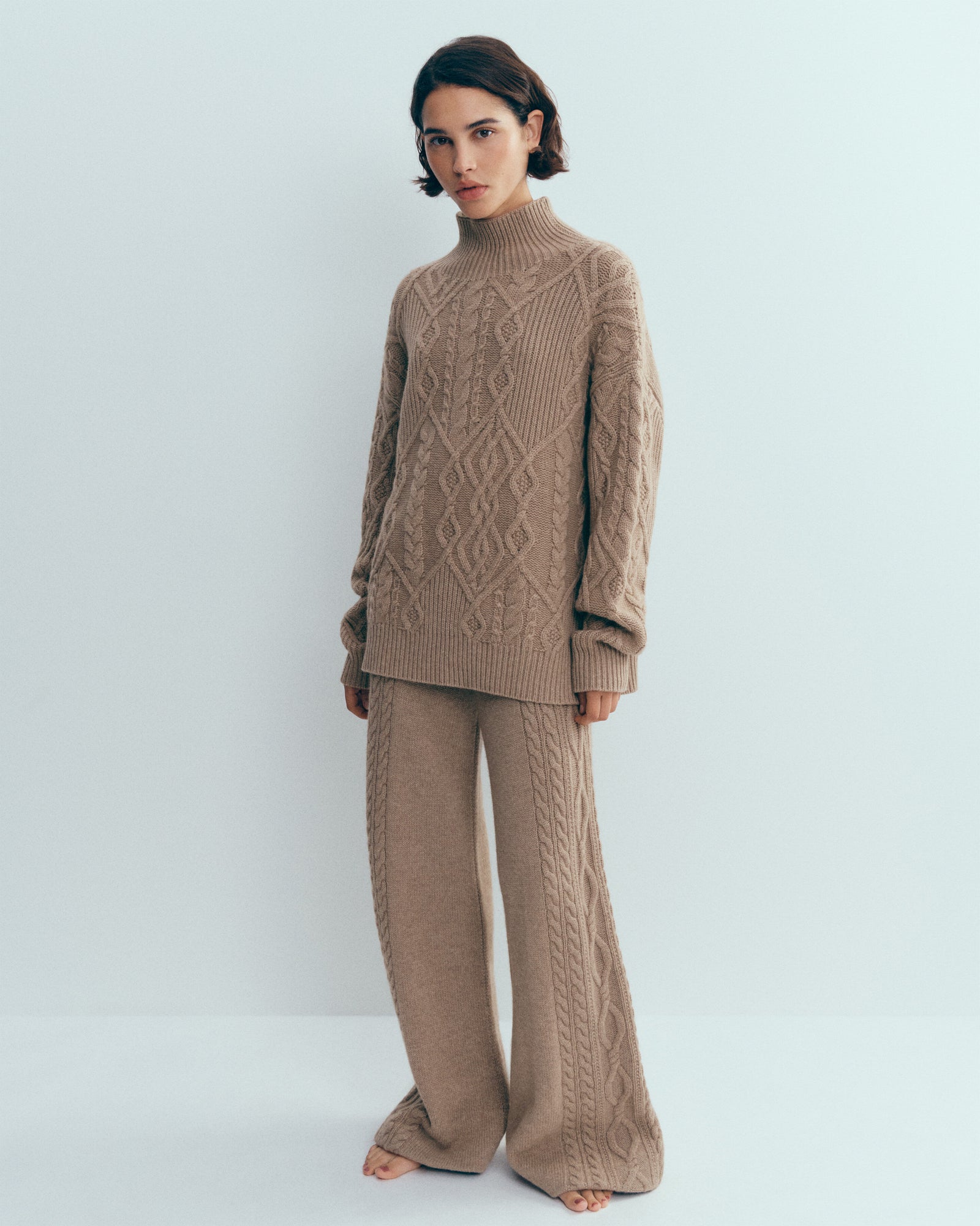 Pull col montant torsadé-GREIGE-100% cachemire