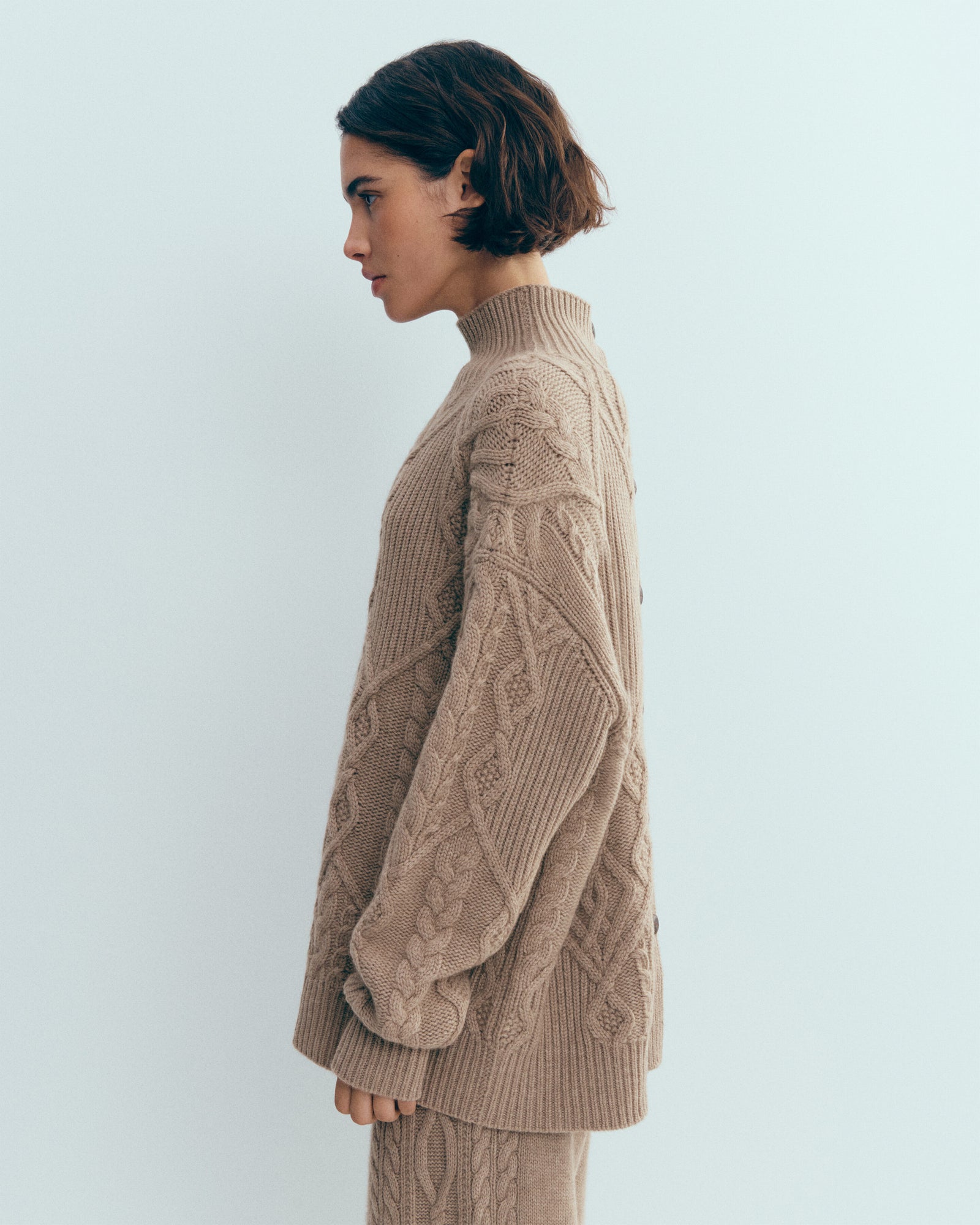 Pull col montant torsadé-GREIGE-100% cachemire