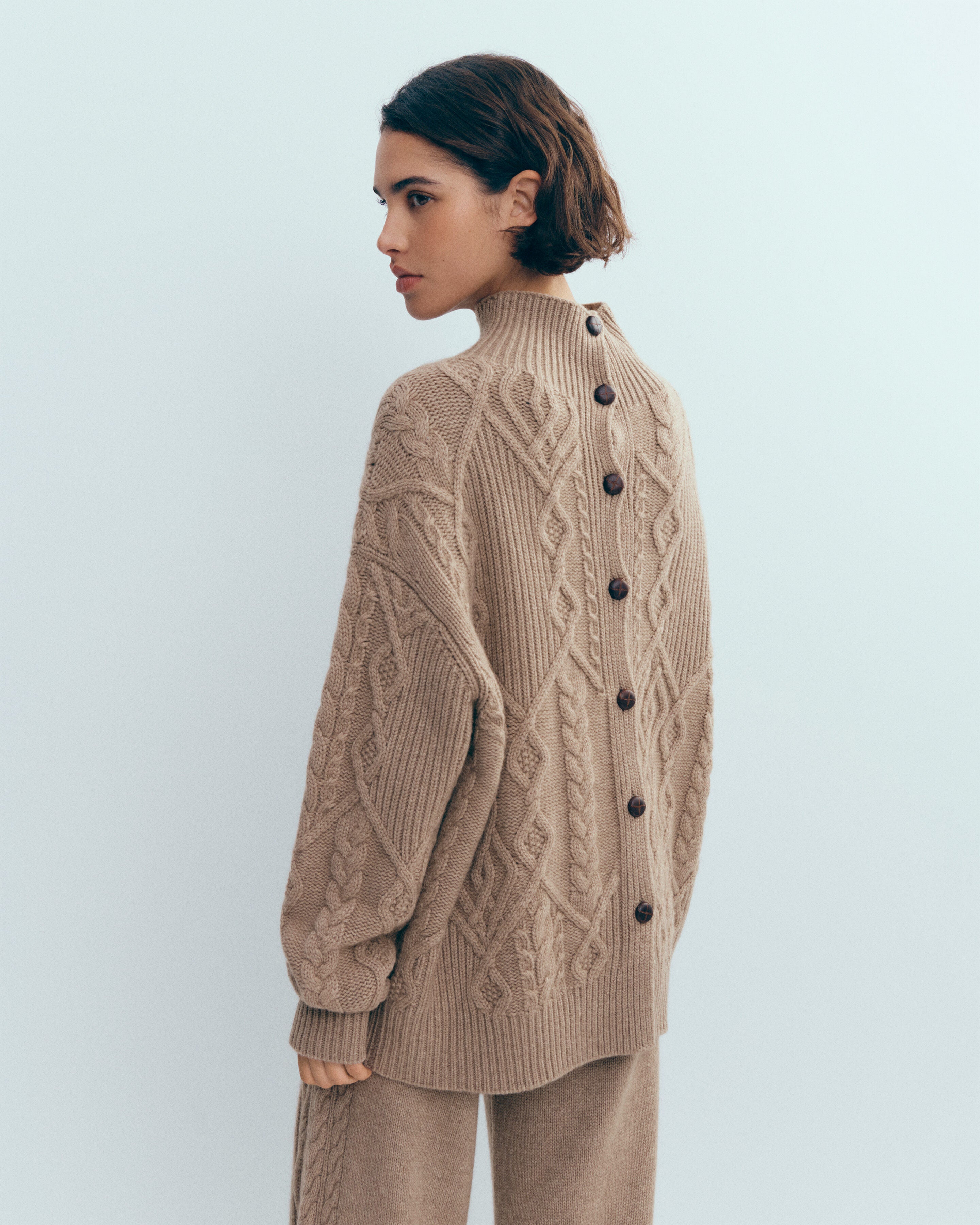 Pull col montant torsadé-GREIGE-100% cachemire