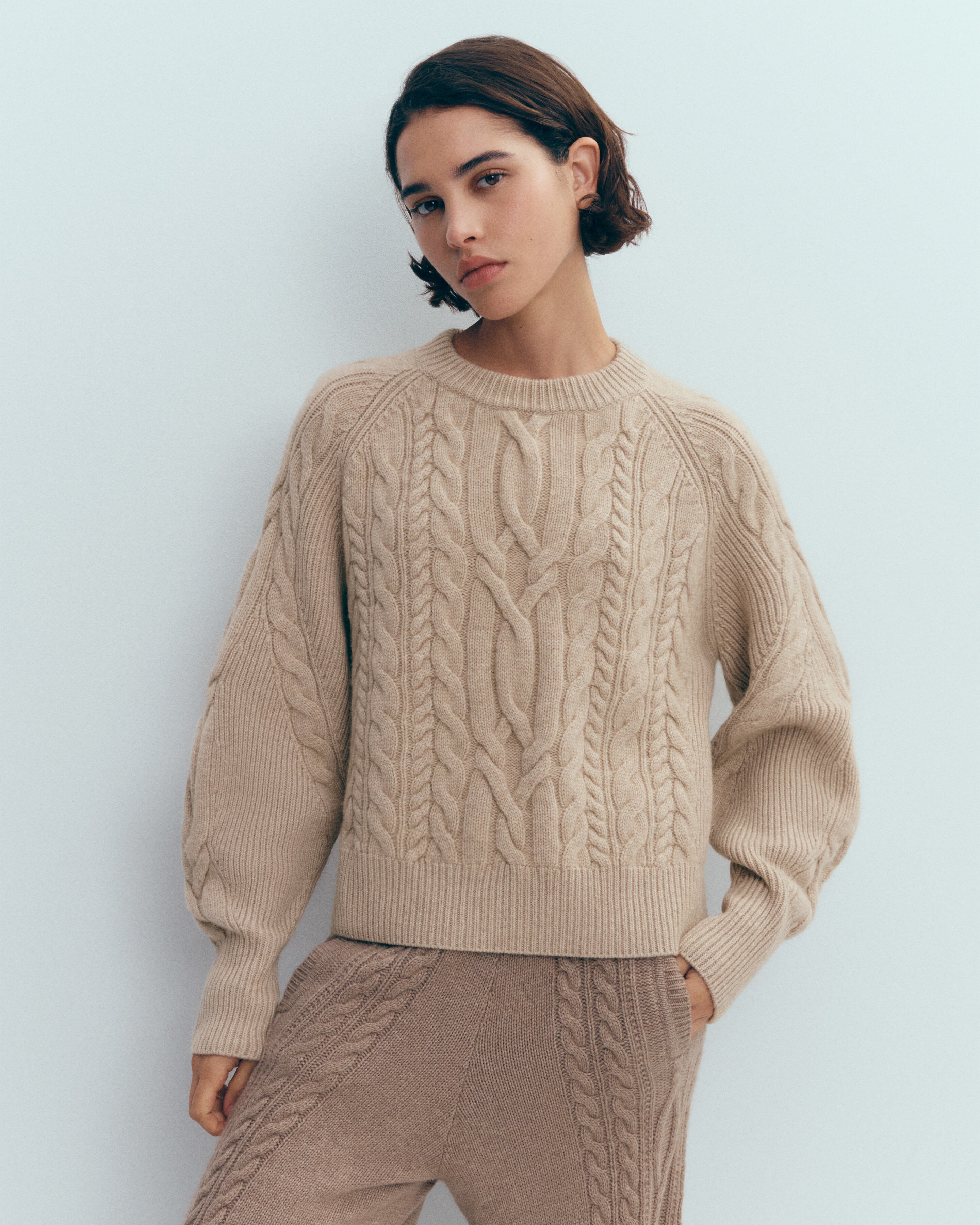 Pull col rond à torsades-GALET-100% cachemire