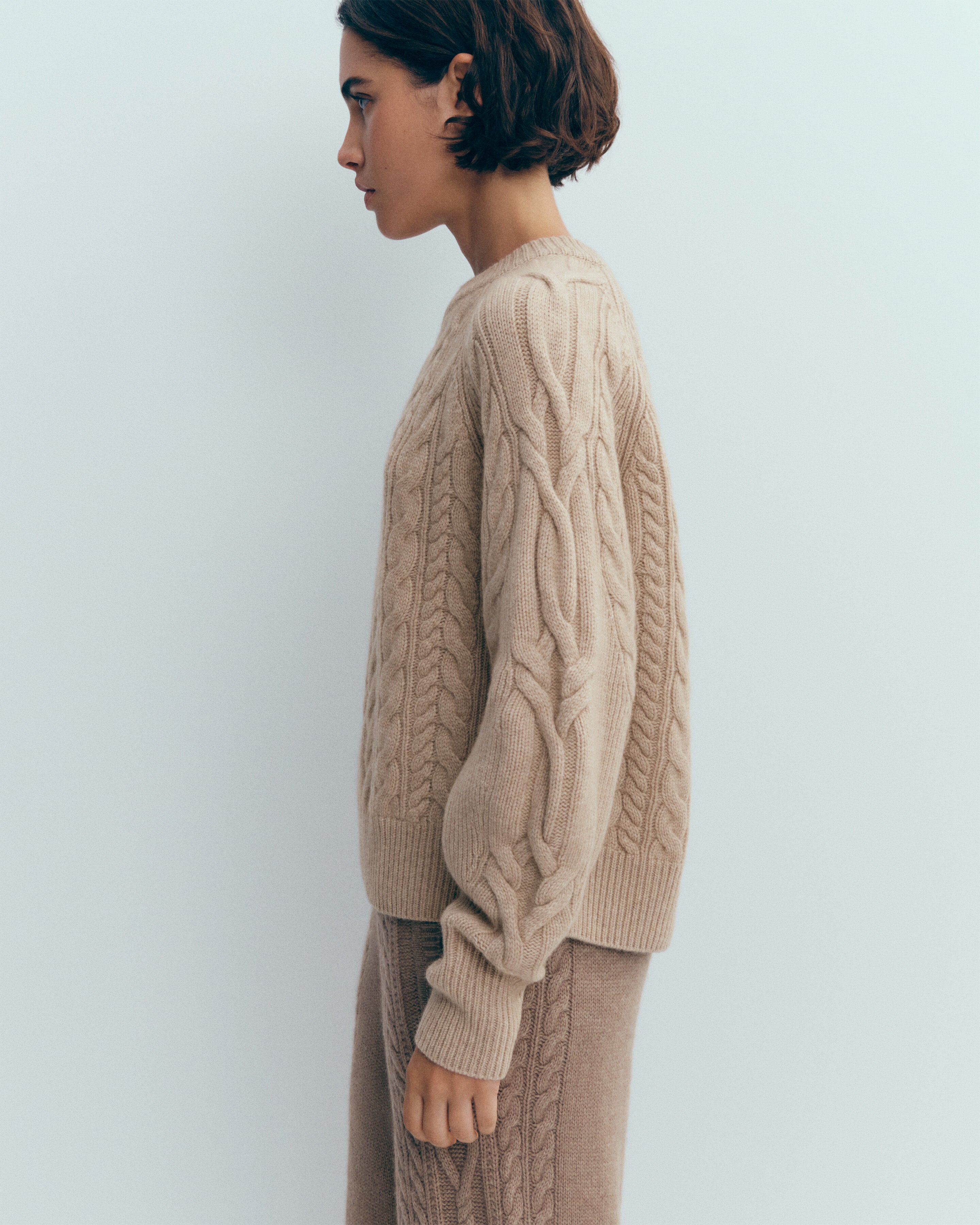 Pull col rond à torsades-GALET-100% cachemire