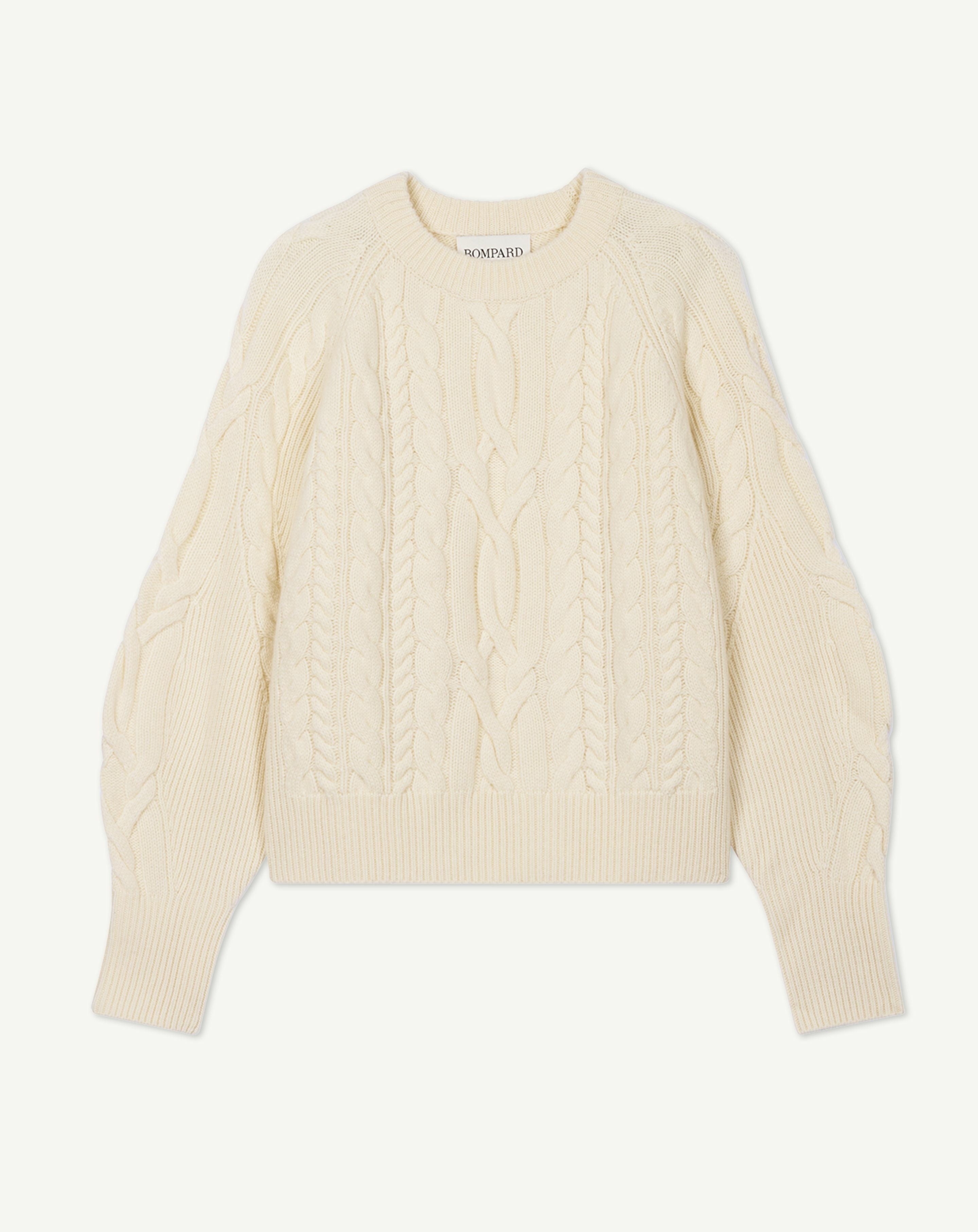 Pull col rond à torsades-ECRU-100% cachemire