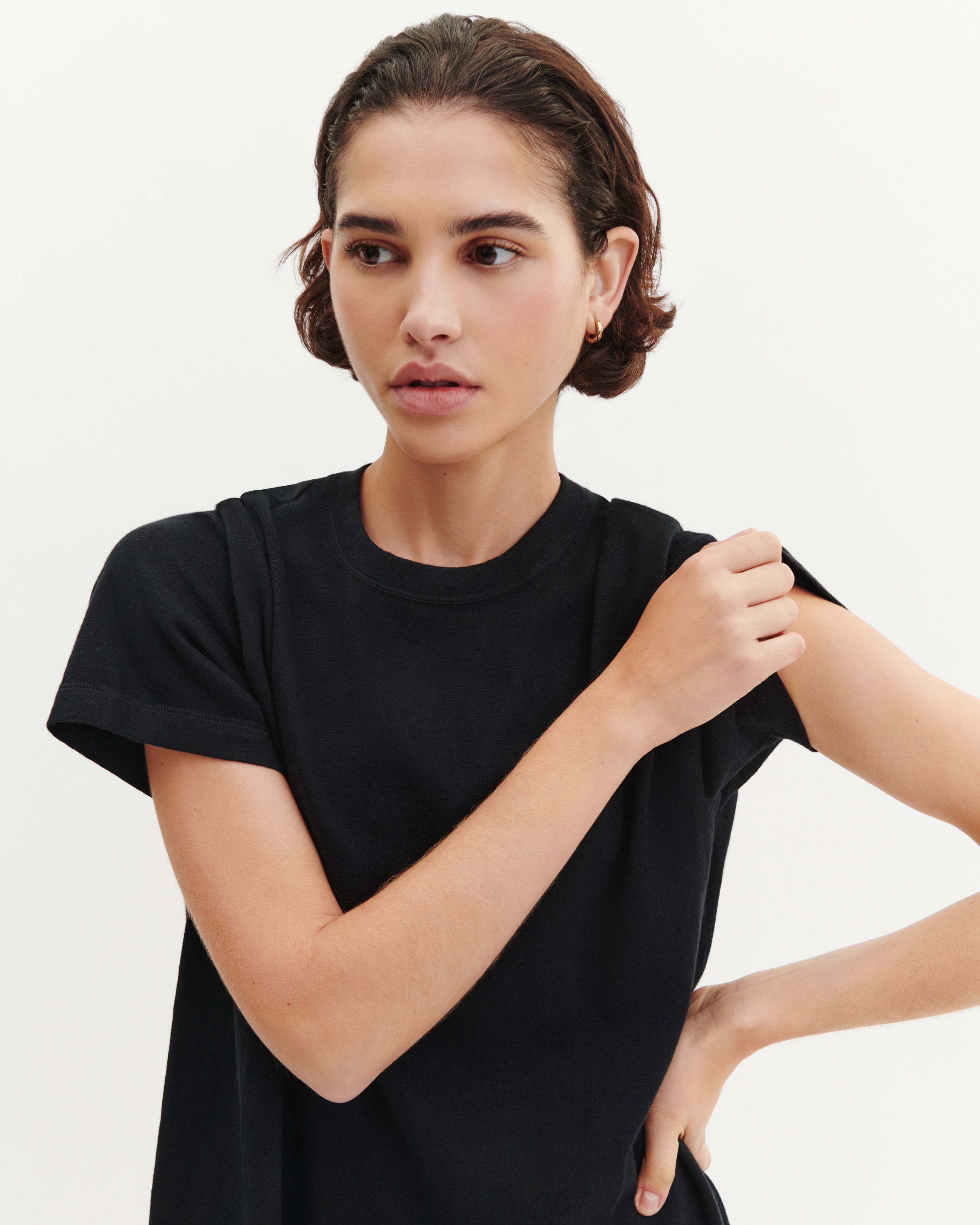 Robe T-shirt courte-NOIR-85% pima coton 15% cachemire