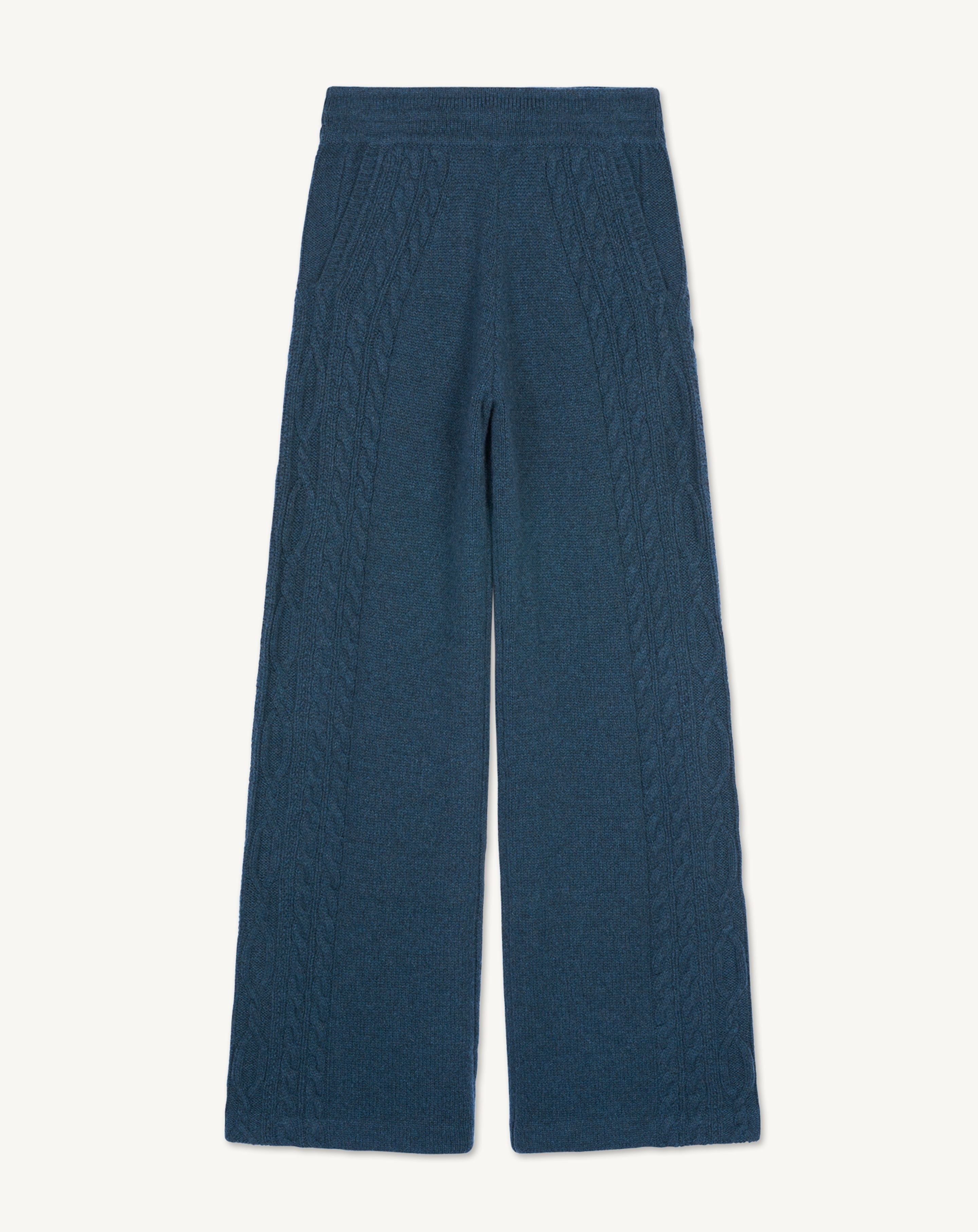 Pantalon à torsades les 40 ans-BLEU CALYPSO-100% cachemire