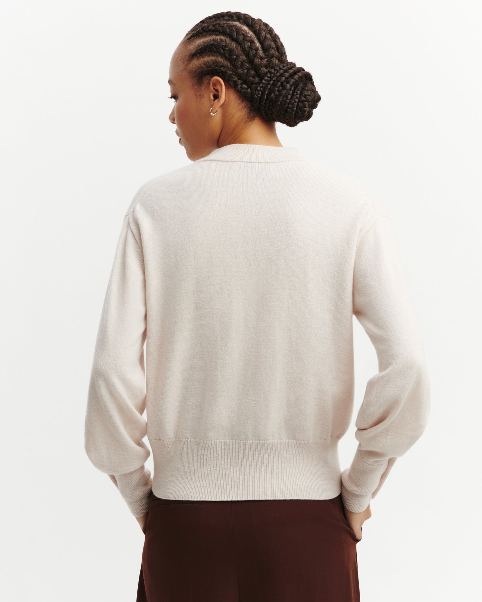 Pull col rond à boutons-CREAM-100% cachemire