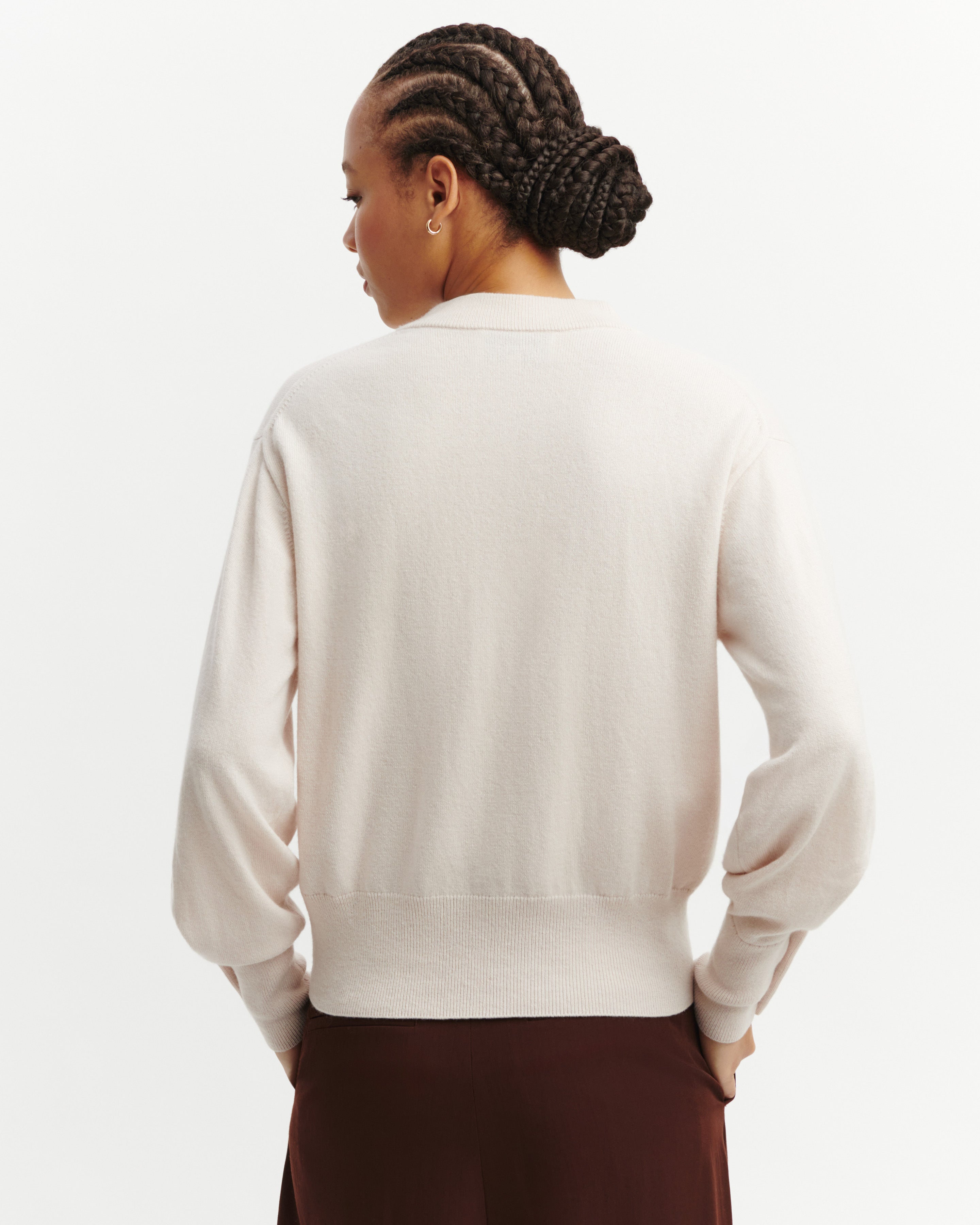 Pull col rond à boutons-CREAM-100% cachemire