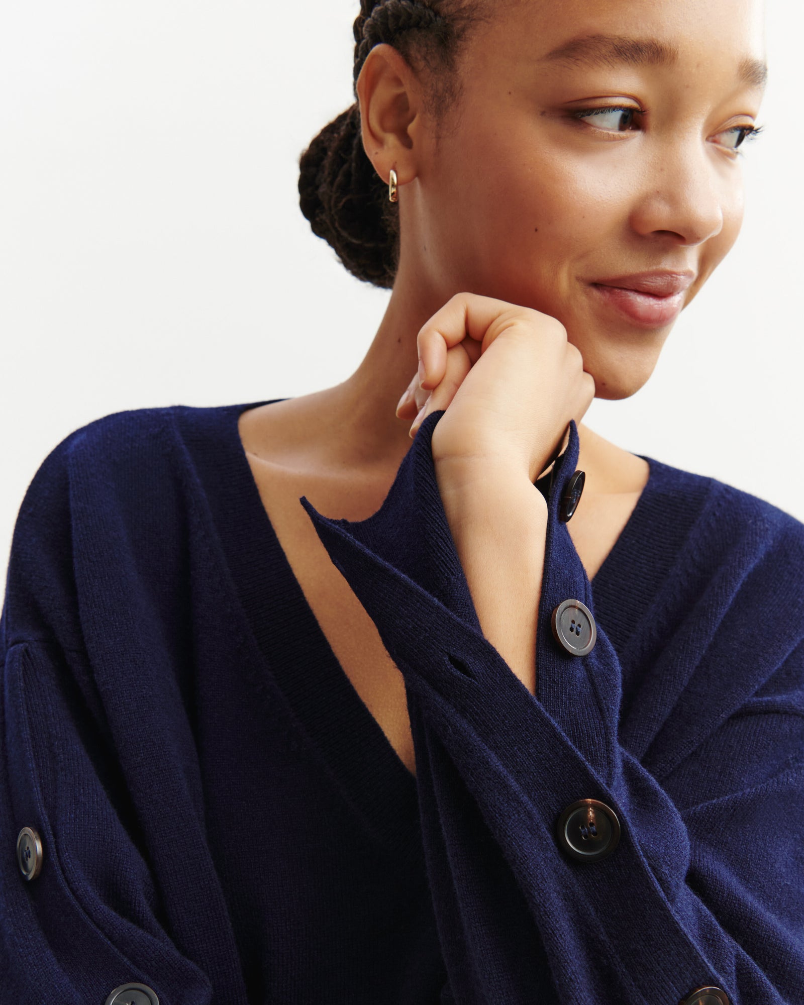 Pull col V à boutons-MARINE-100% cachemire