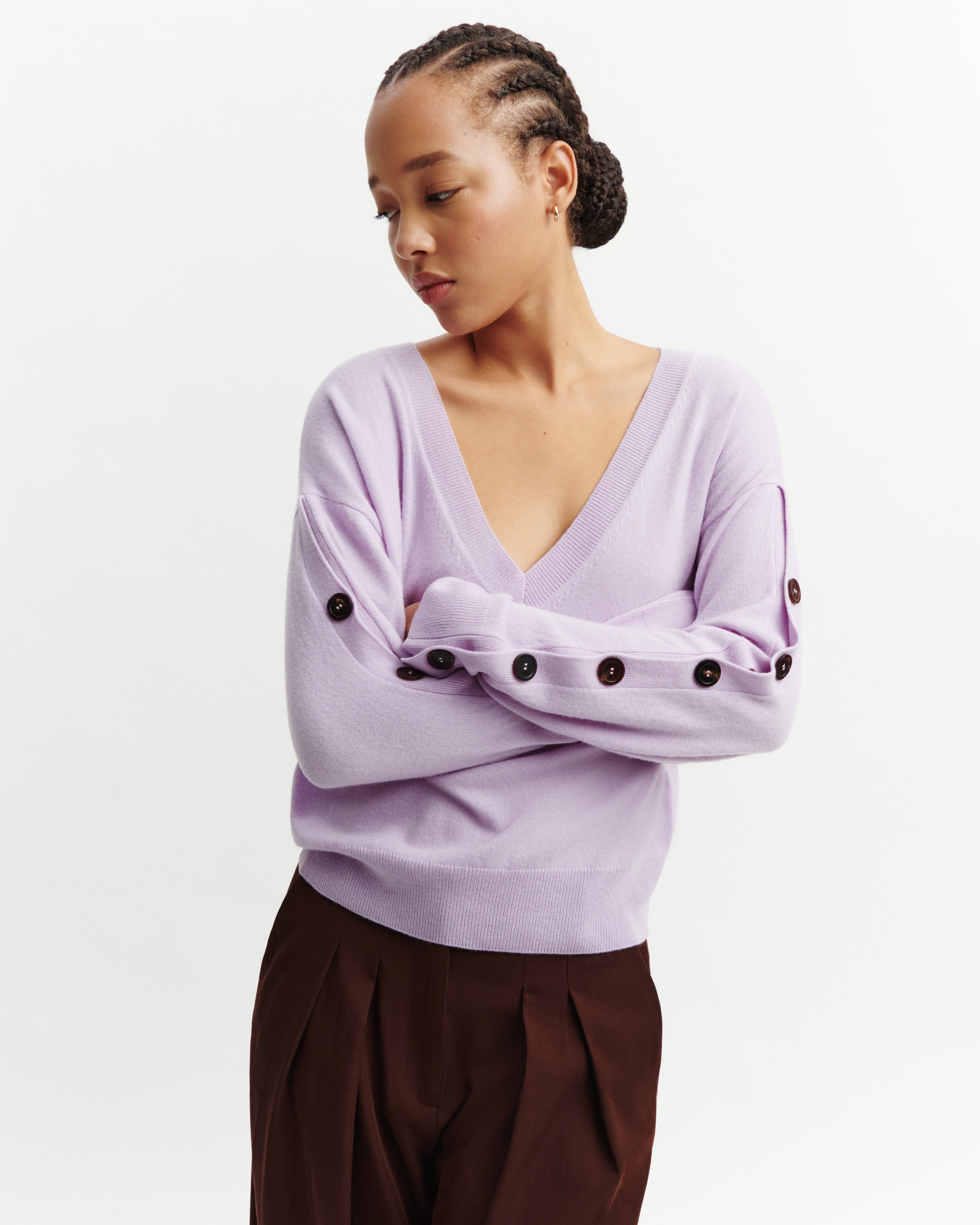Pull col V à boutons-JACINTHE-100% cachemire