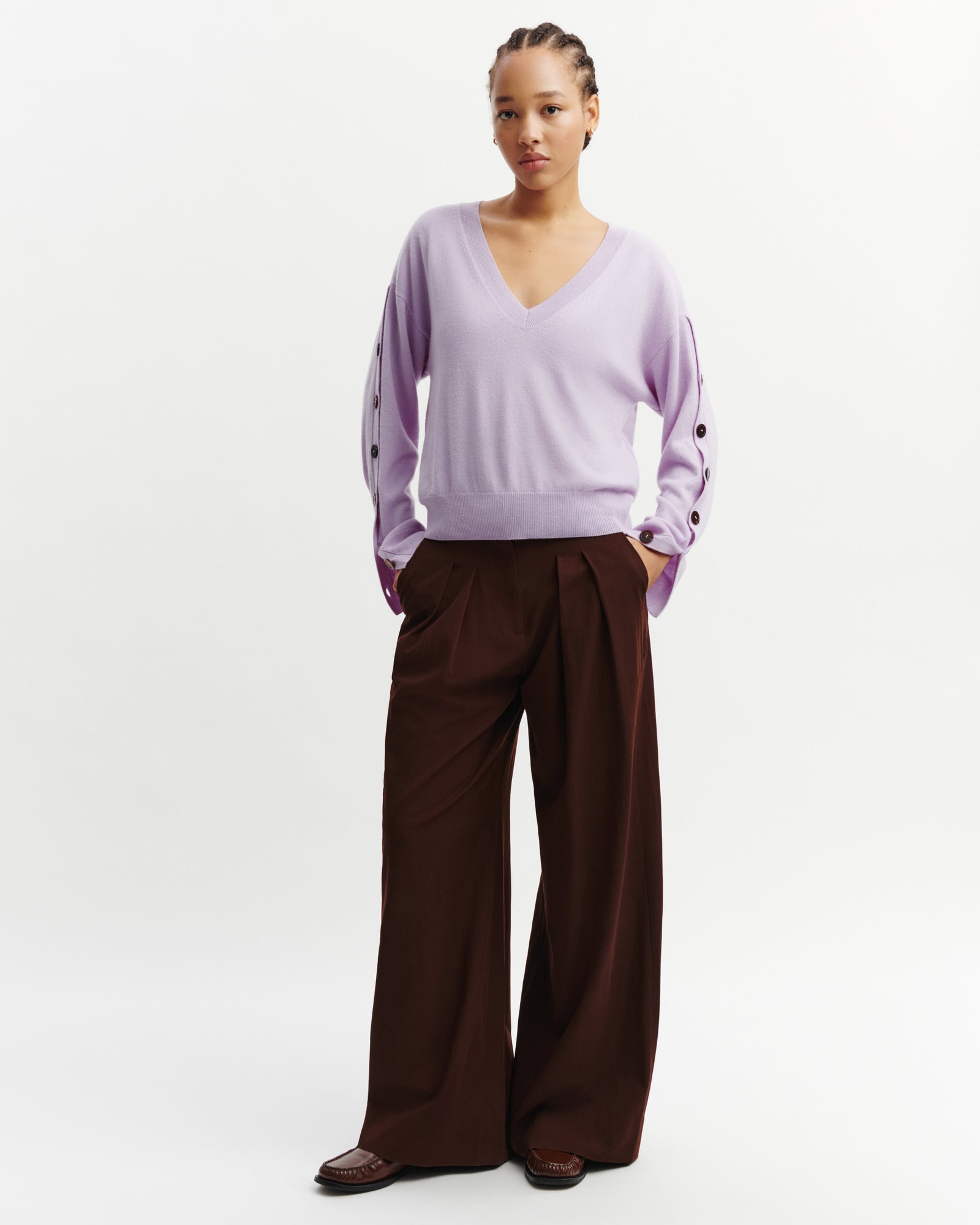 Pull col V à boutons-JACINTHE-100% cachemire