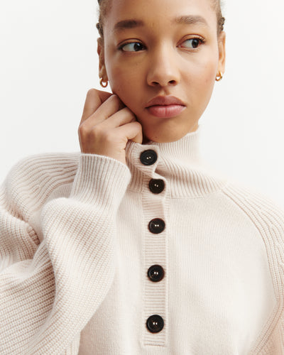 Pull camionneur boutonné-CREAM-100% cachemire
