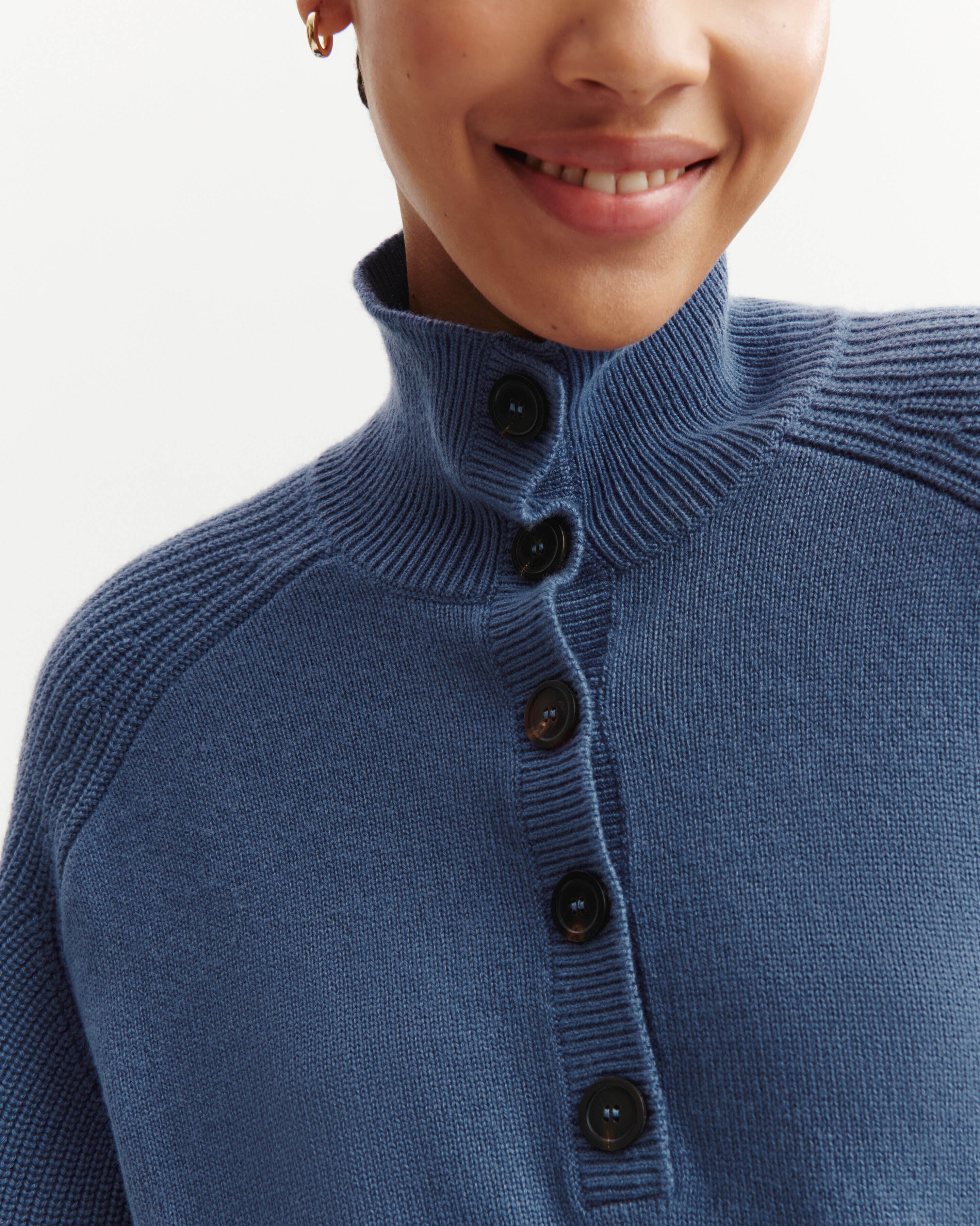 Pull camionneur boutonné-BLEU ATLAS-100% cachemire