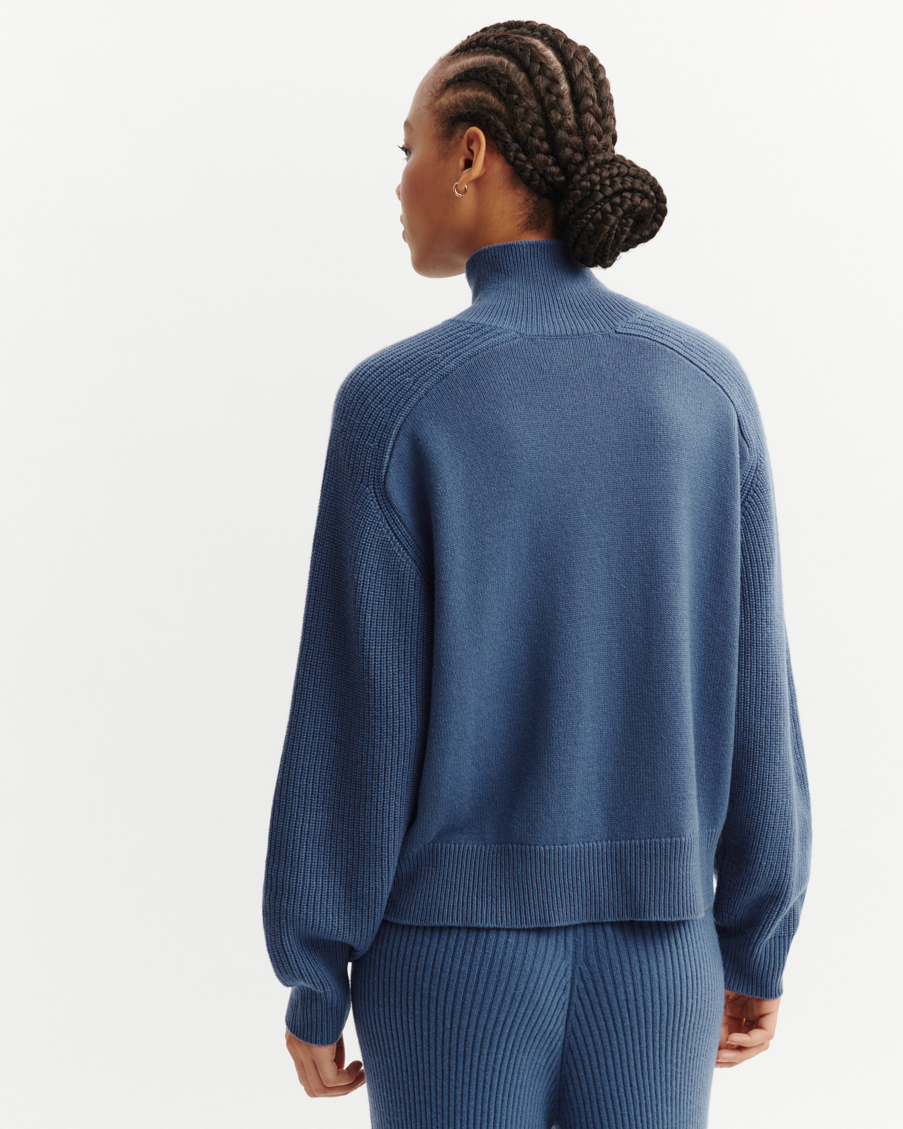 Pull camionneur boutonné-BLEU ATLAS-100% cachemire