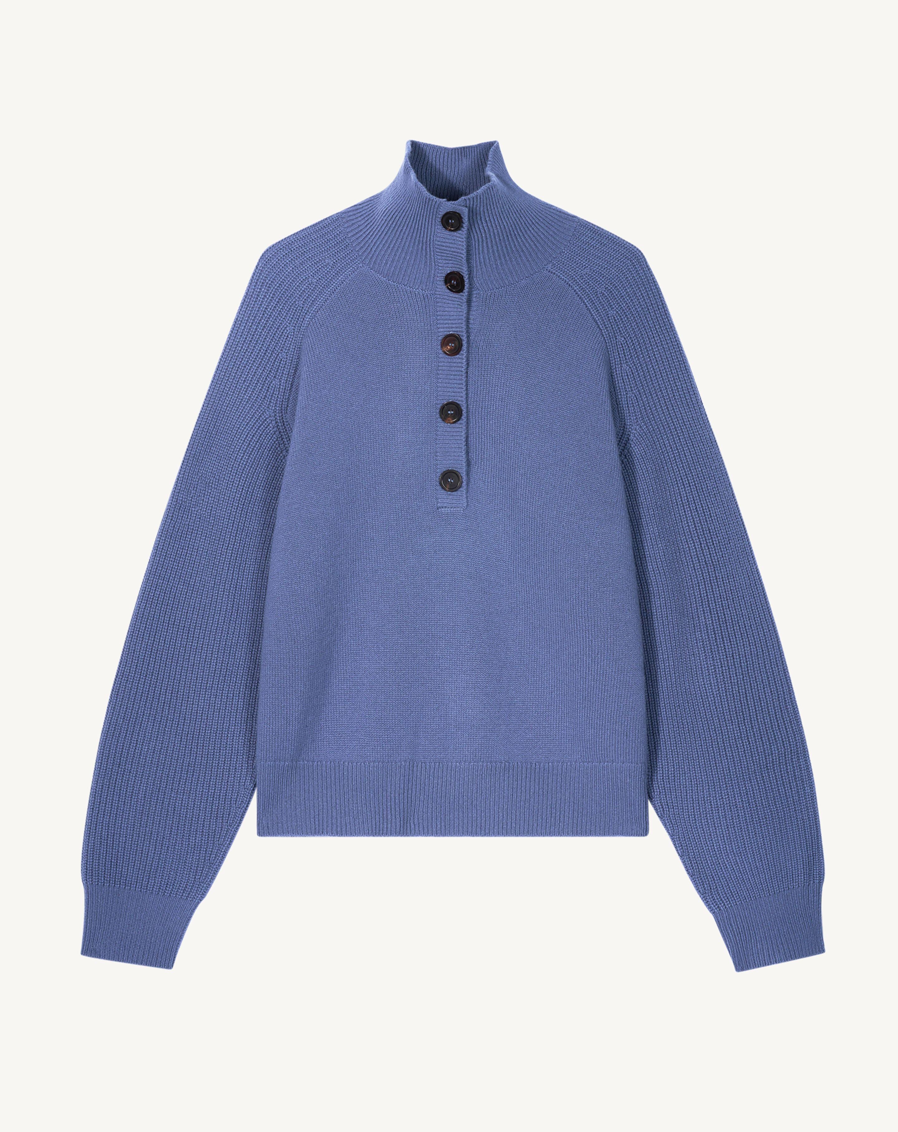 Pull camionneur boutonné-BLEU ATLAS-100% cachemire