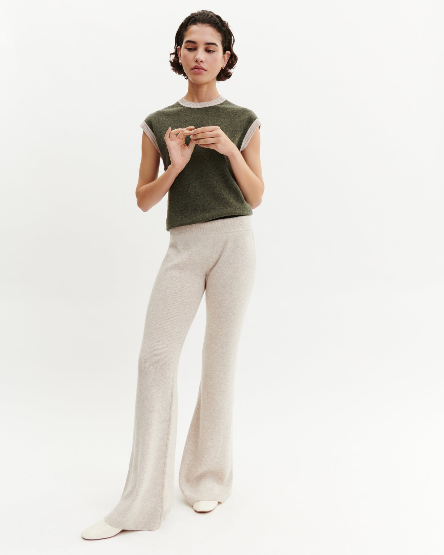 Pantalon évasé-TOURTERELLE-100% cachemire