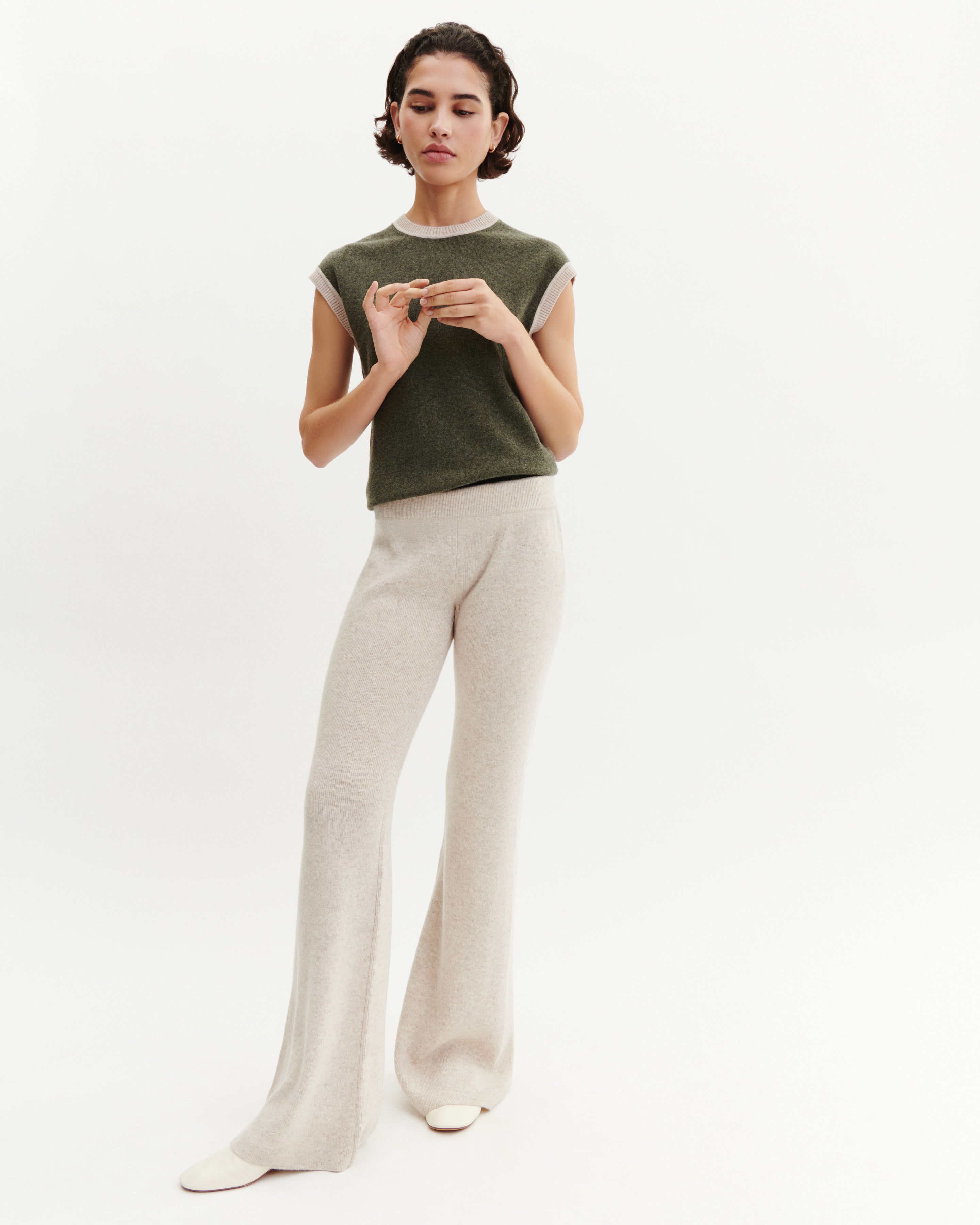 Pantalon évasé-TOURTERELLE-100% cachemire