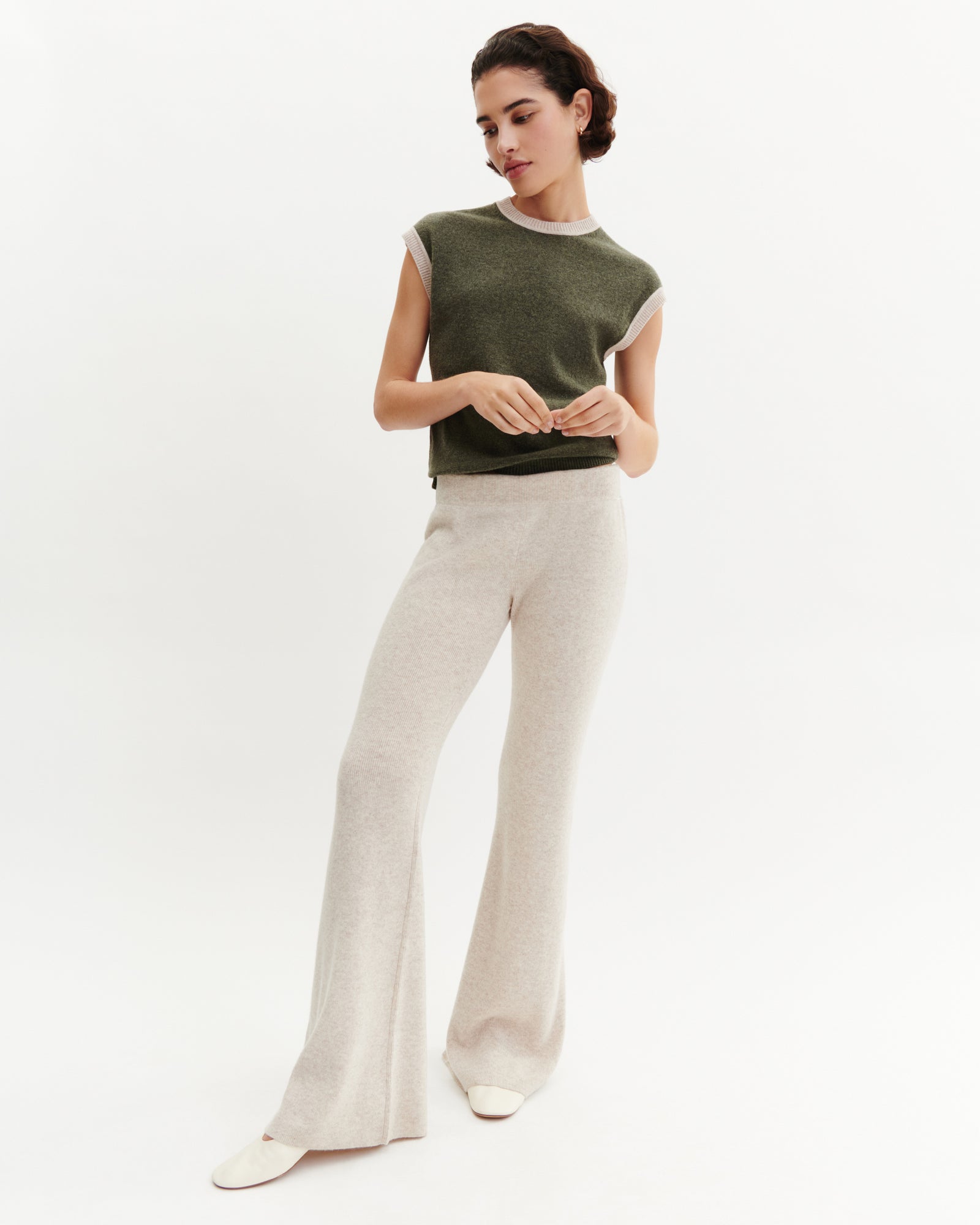 Pantalon évasé-TOURTERELLE-100% cachemire