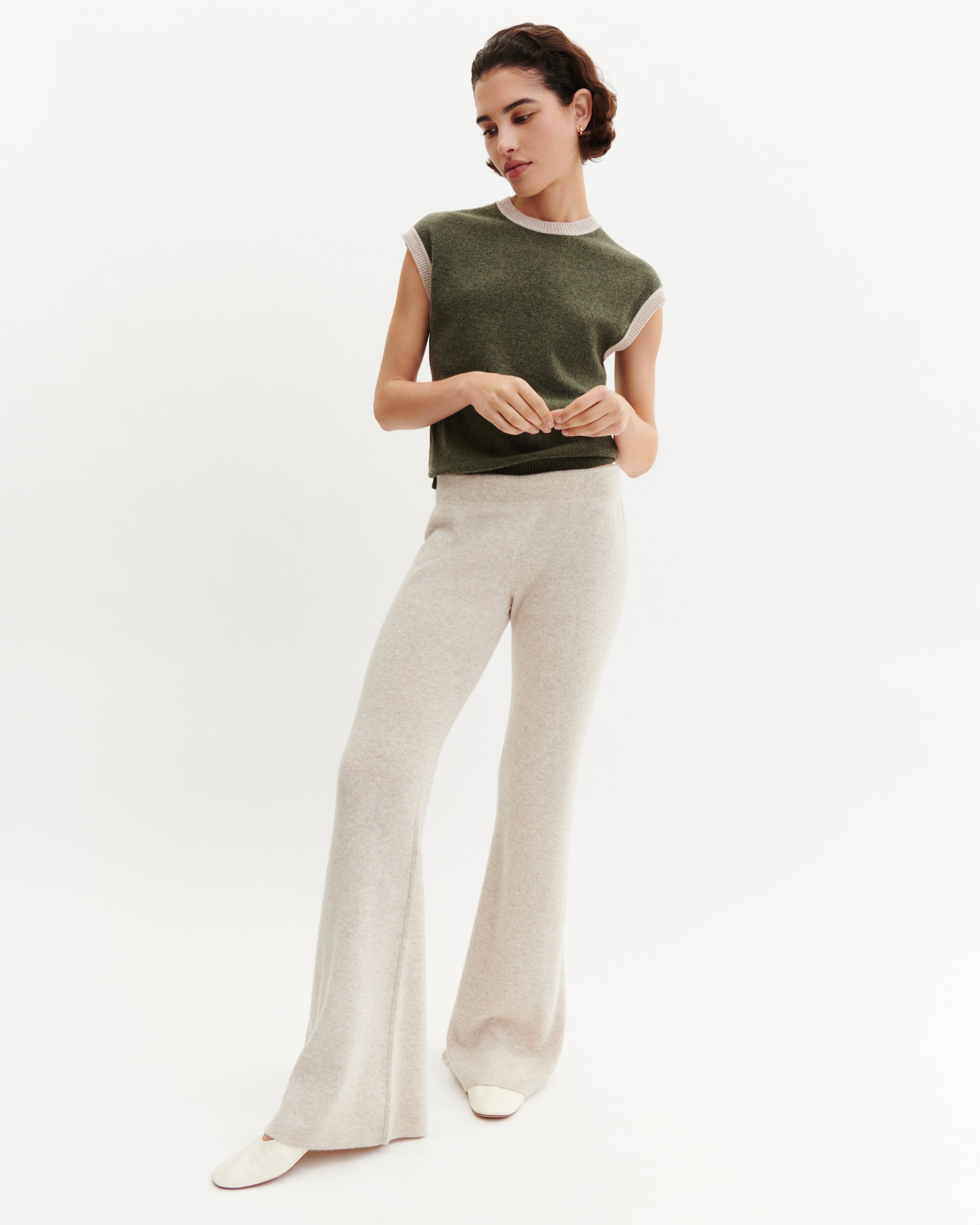 Pantalon évasé-TOURTERELLE-100% cachemire