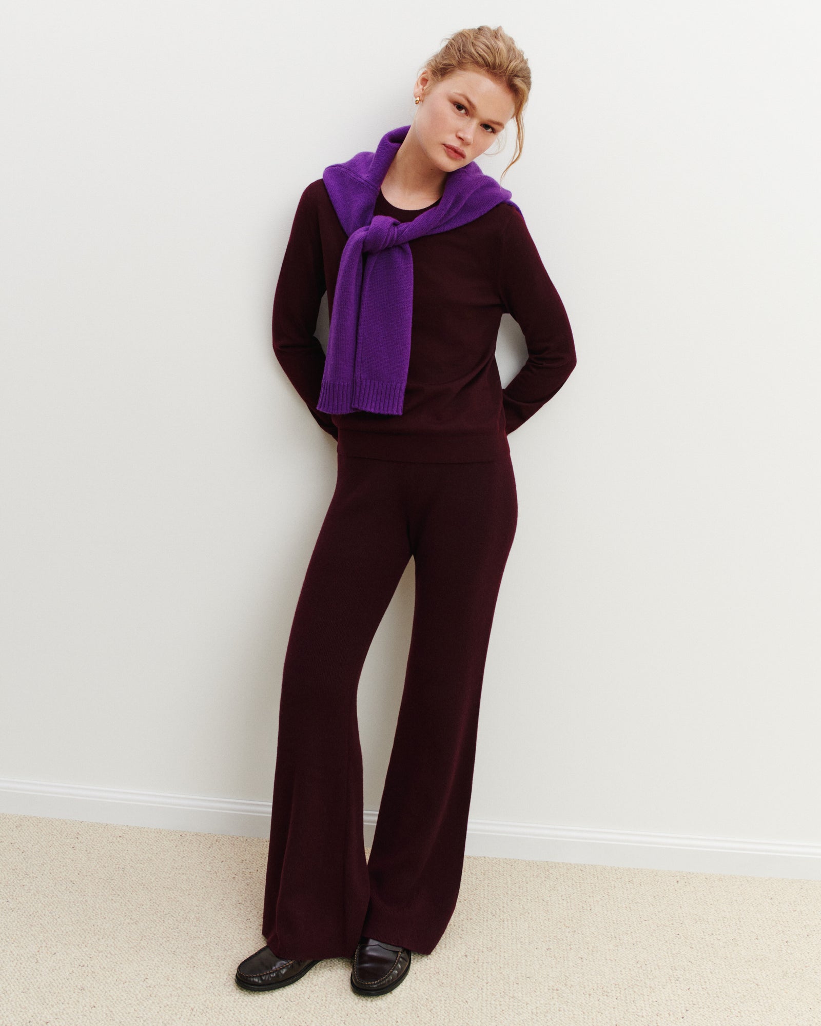 Pantalon évasé-GRENAT-100% cachemire