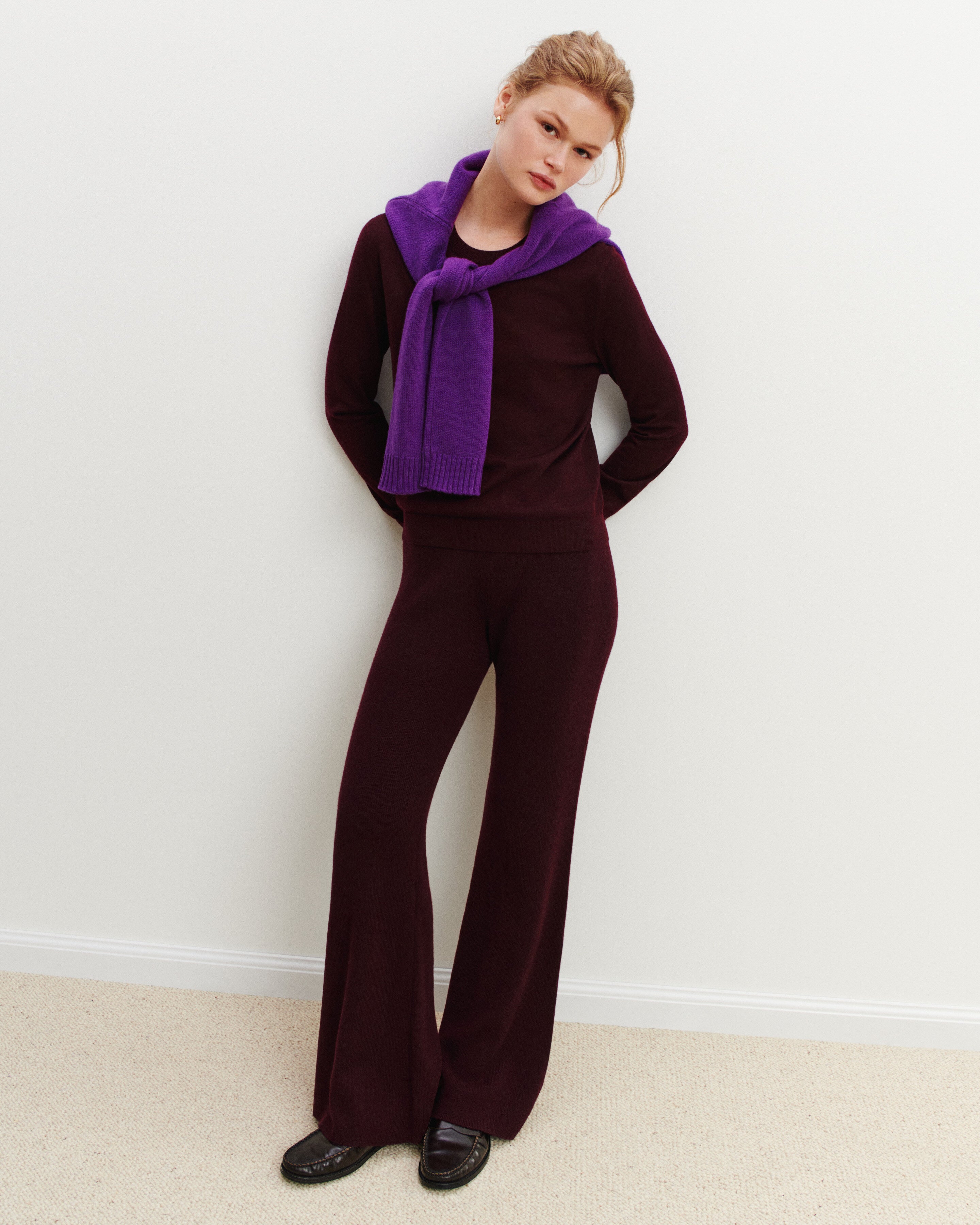 Pantalon évasé-GRENAT-100% cachemire