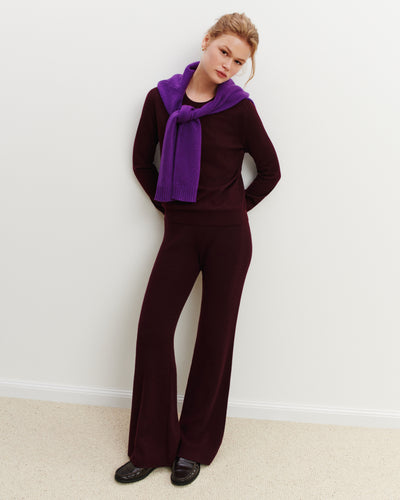 Pantalon évasé-GRENAT-100% cachemire