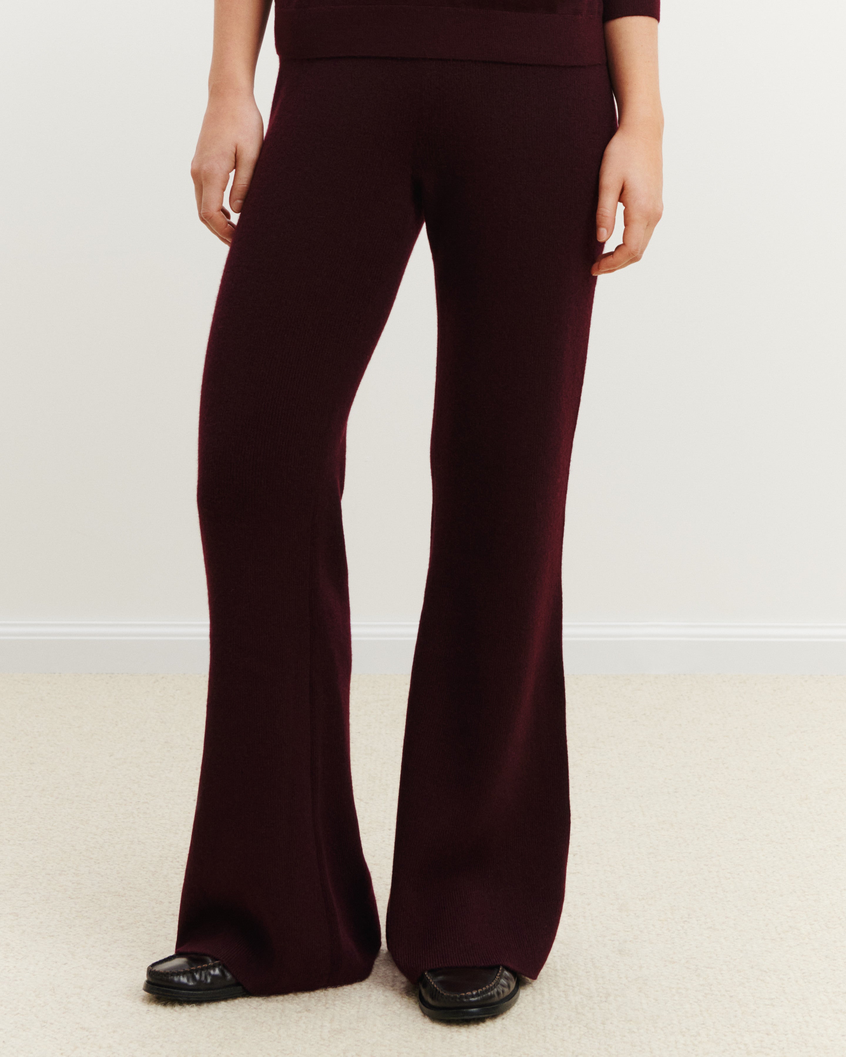 Pantalon évasé-GRENAT-100% cachemire