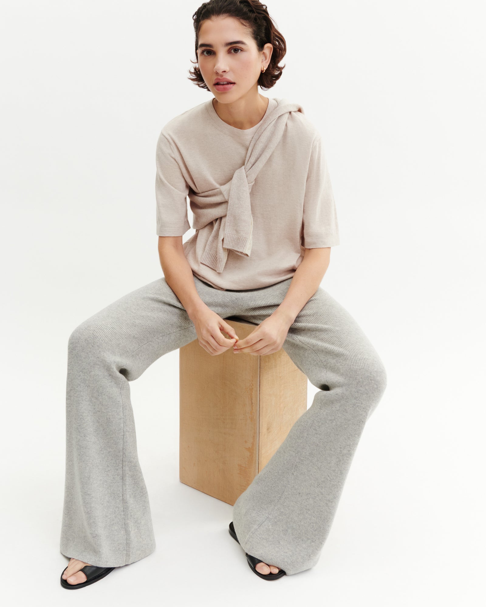 Pantalon évasé-GRIS ARGENTE-100% cachemire