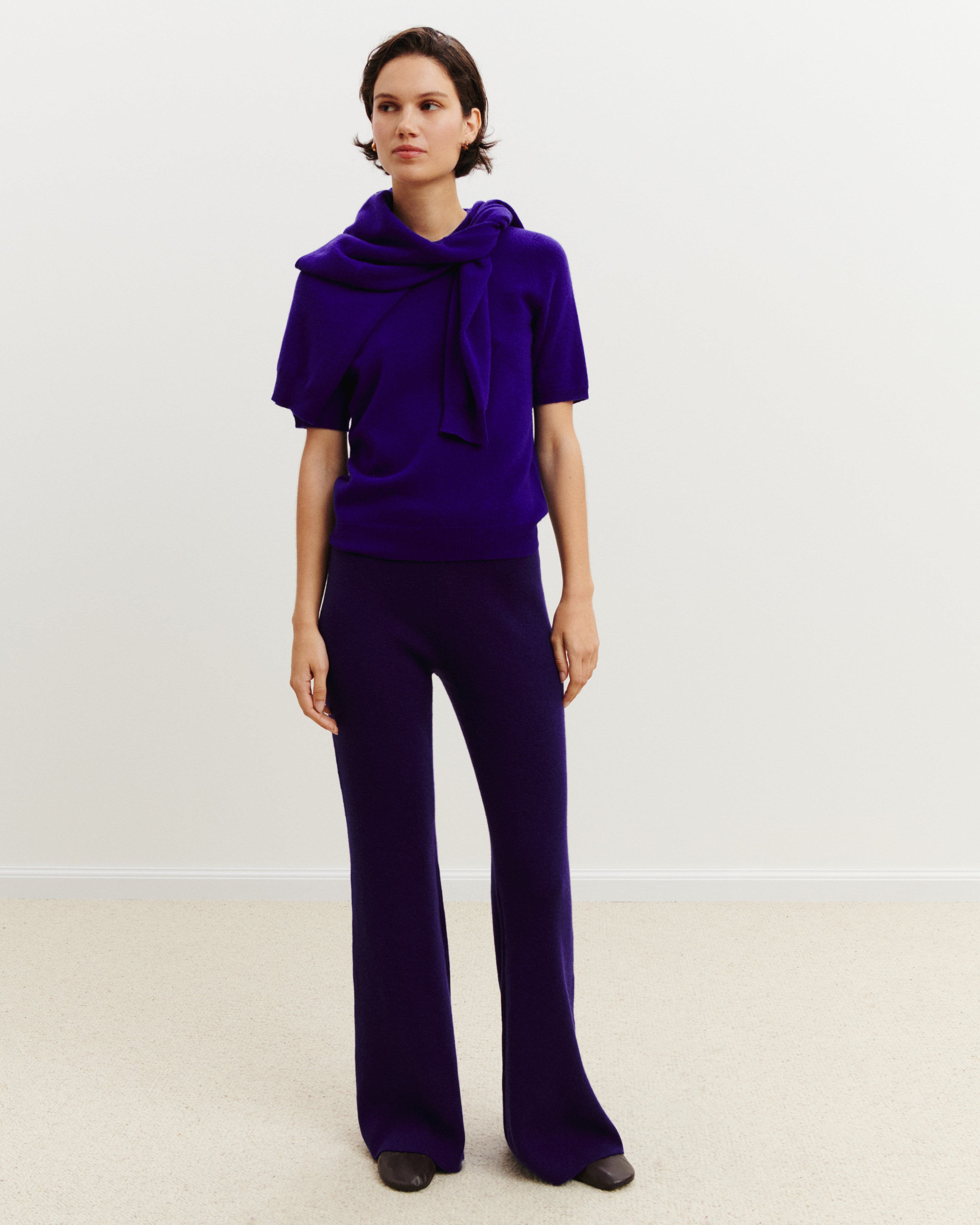 Pantalon évasé-ULTRAVIOLET FONCE-100% cachemire