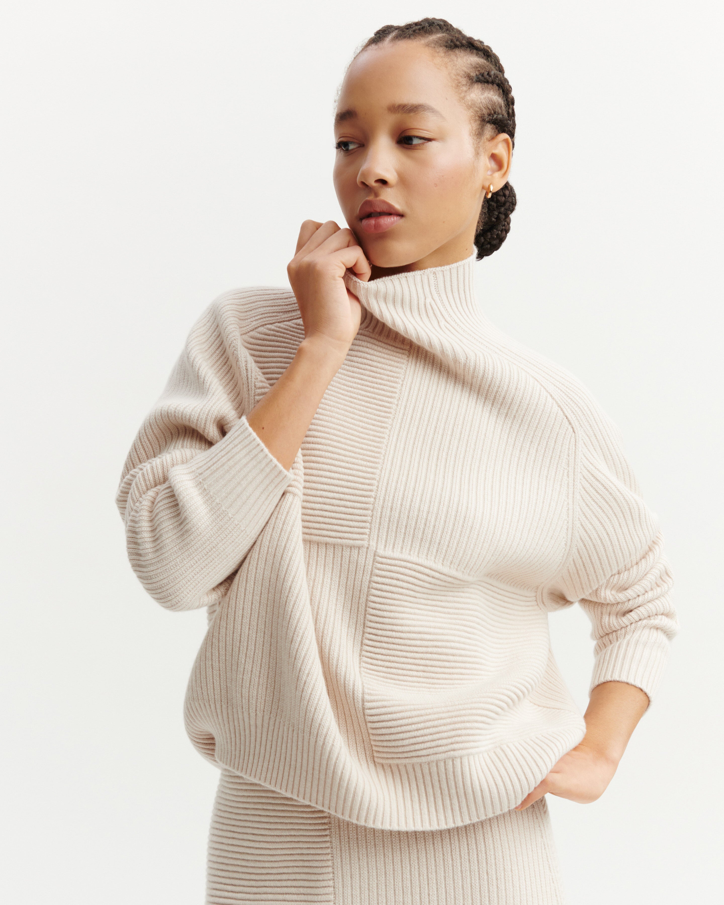 Col montant point ottoman-CREAM-70% cachemire 30% soie