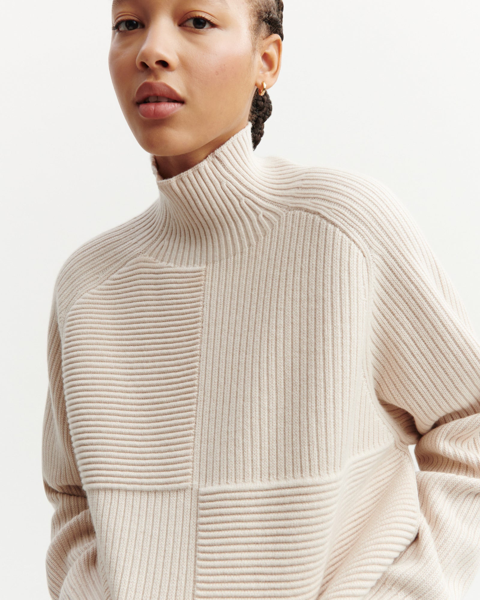 Col montant point ottoman-CREAM-70% cachemire 30% soie