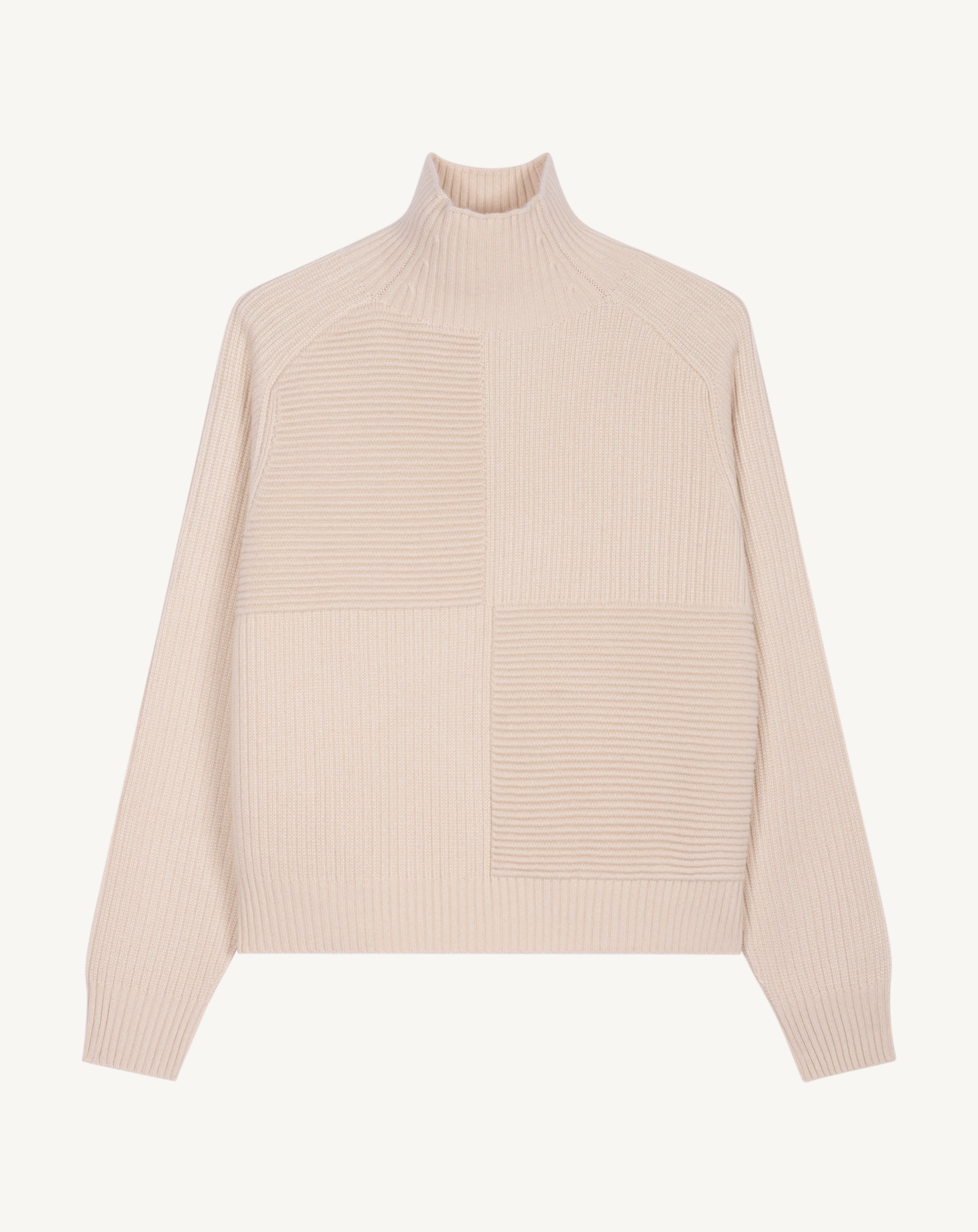 Col montant point ottoman-CREAM-70% cachemire 30% soie