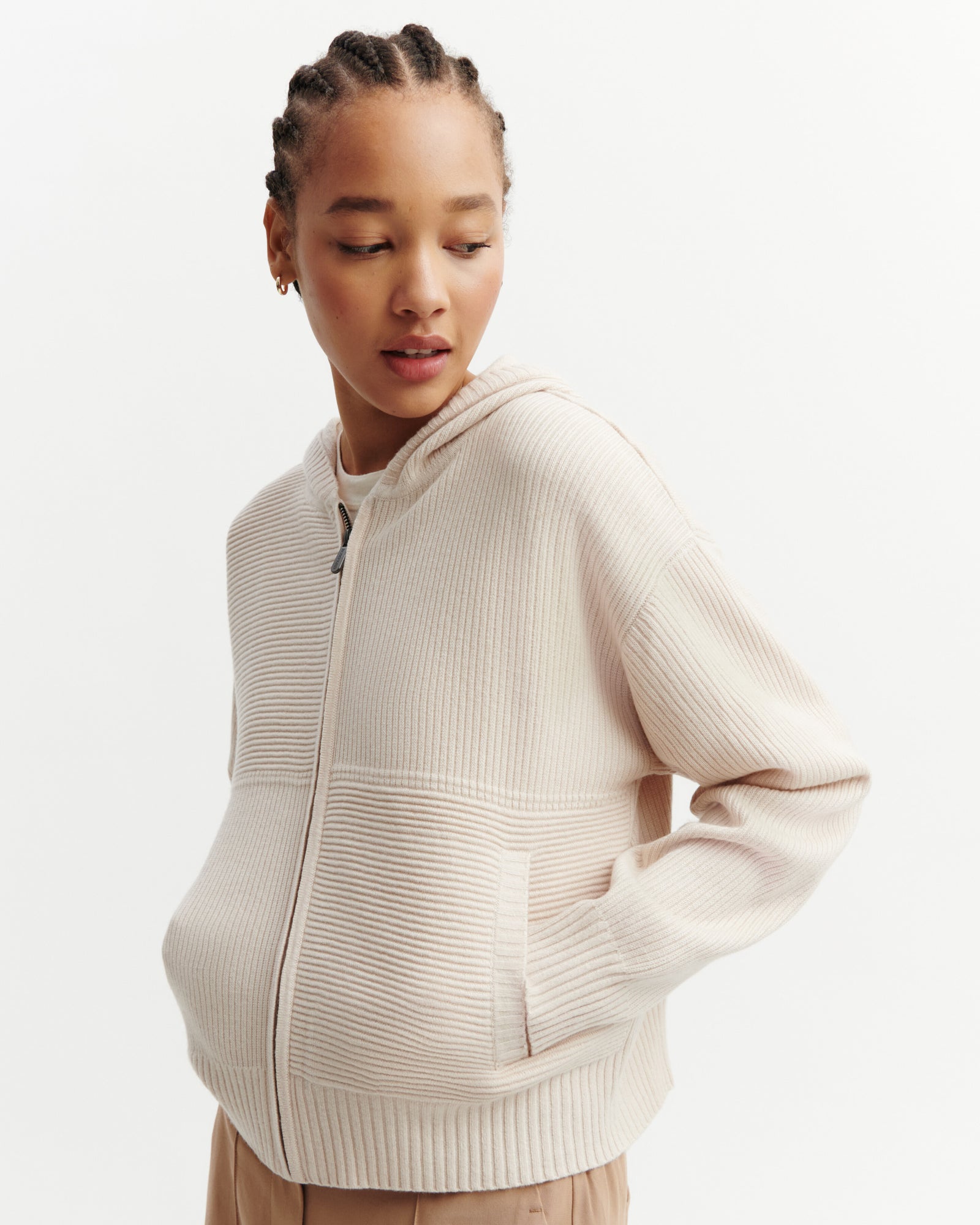 Pull à capuche ottoman-CREAM-70% cachemire 30% soie