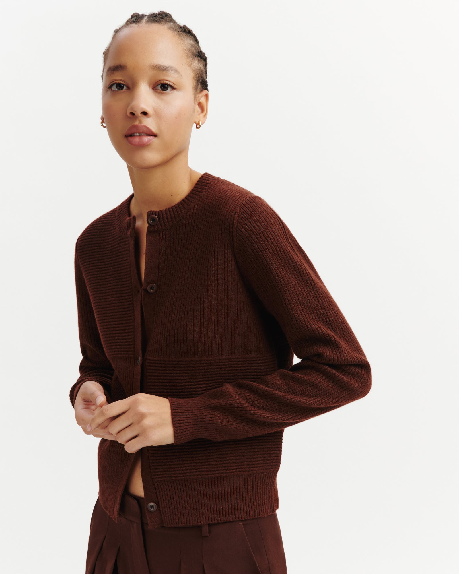 Cardigan point ottoman-CAFE-70% cachemire 30% soie