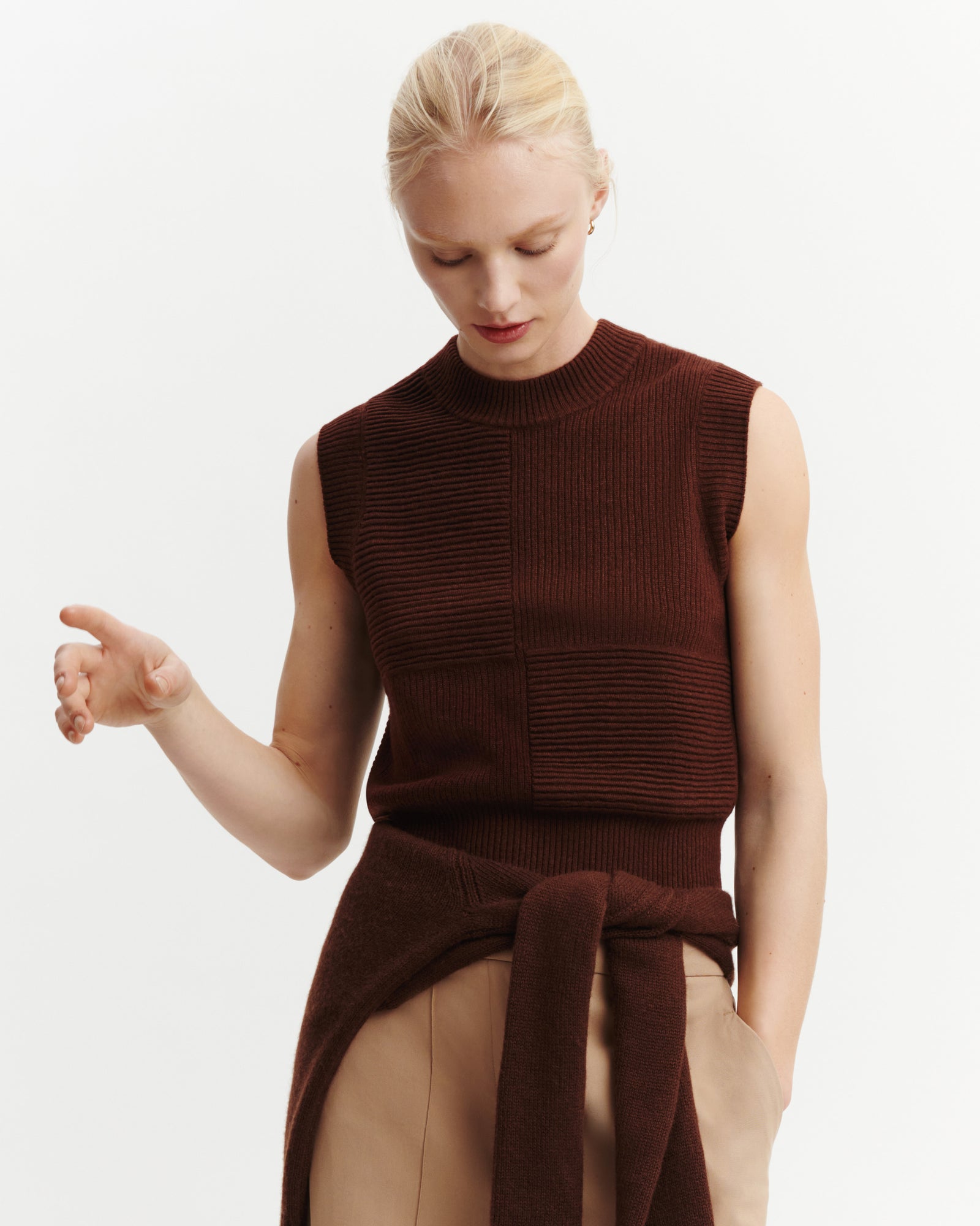Pull sans manches ottoman-CAFE-70% cachemire 30% soie