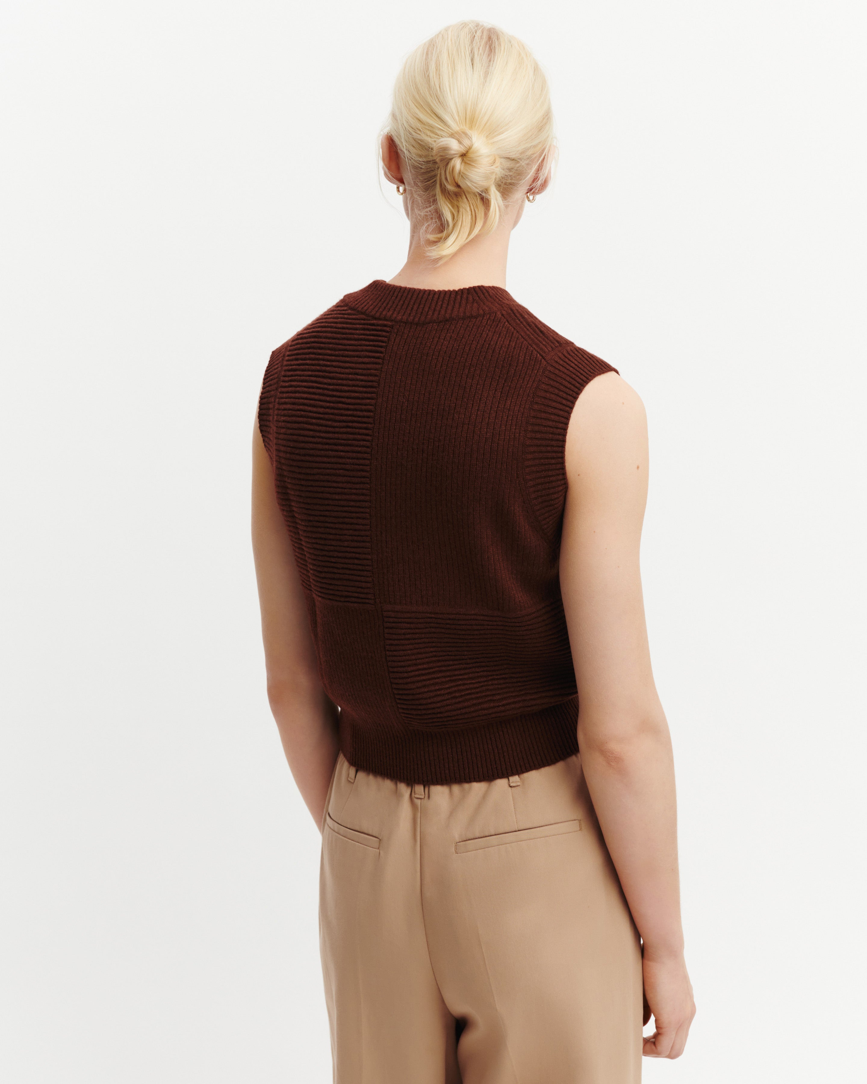 Pull sans manches ottoman-CAFE-70% cachemire 30% soie