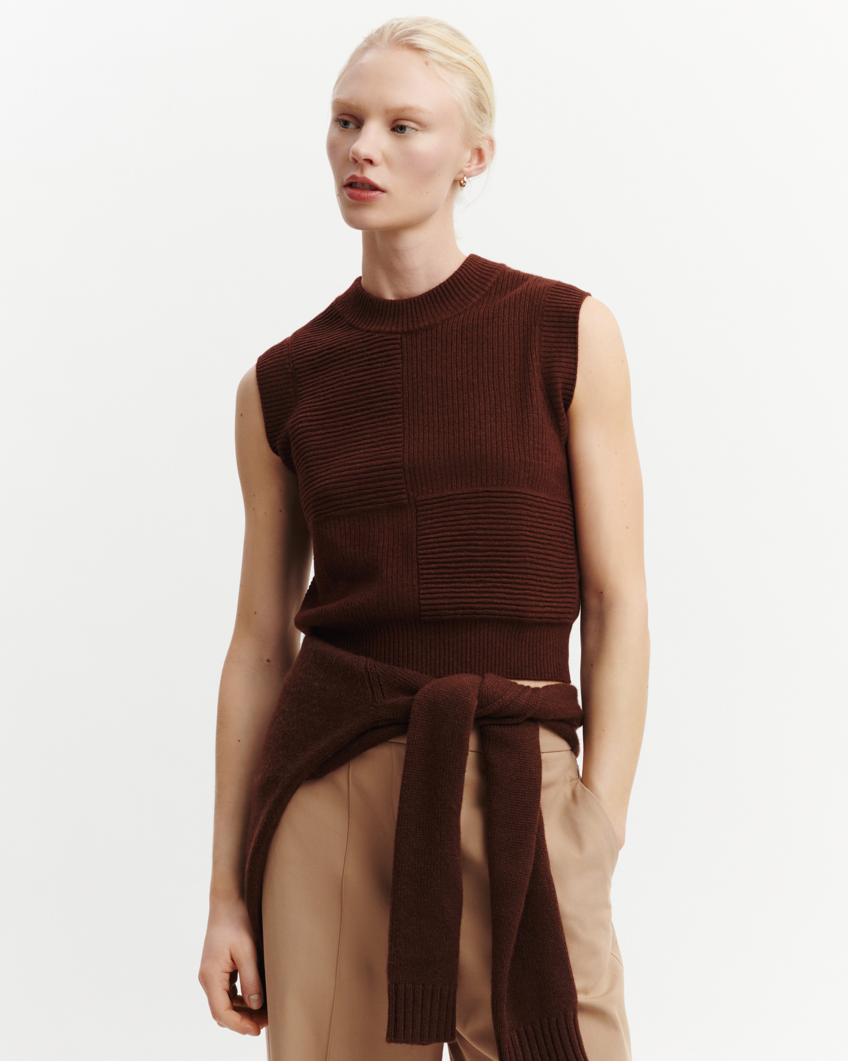 Pull sans manches ottoman-CAFE-70% cachemire 30% soie