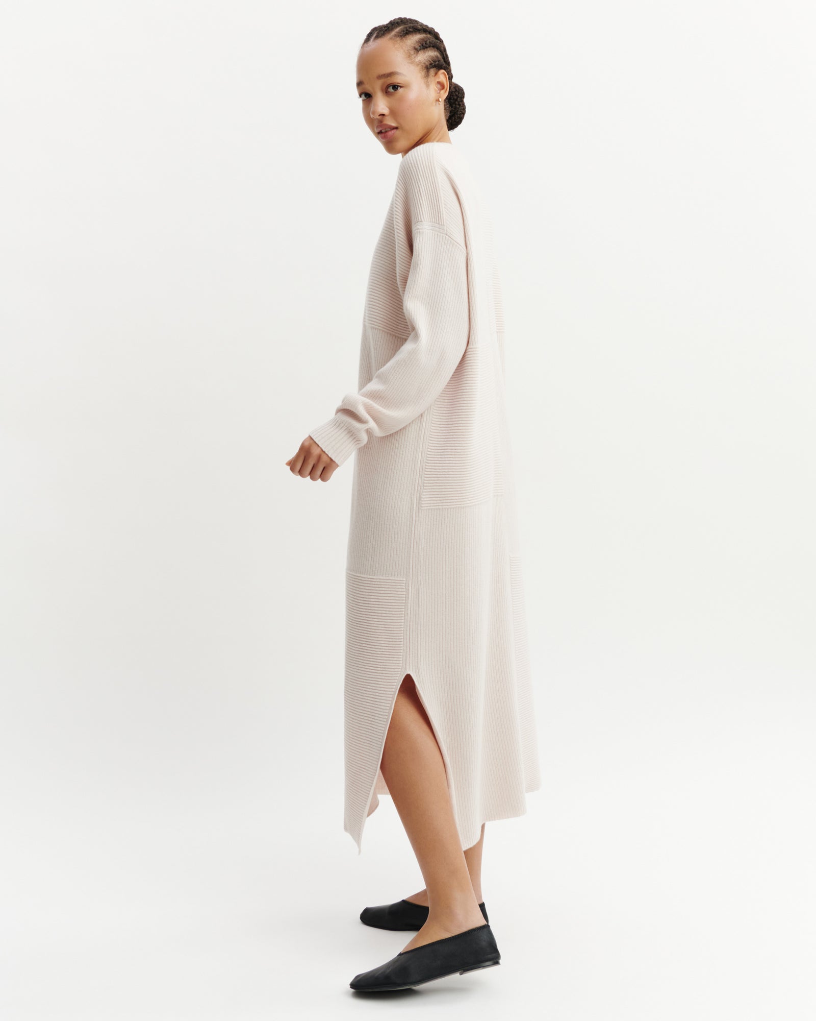 Robe longue point ottoman-CREAM-70% laine 30% cachemire