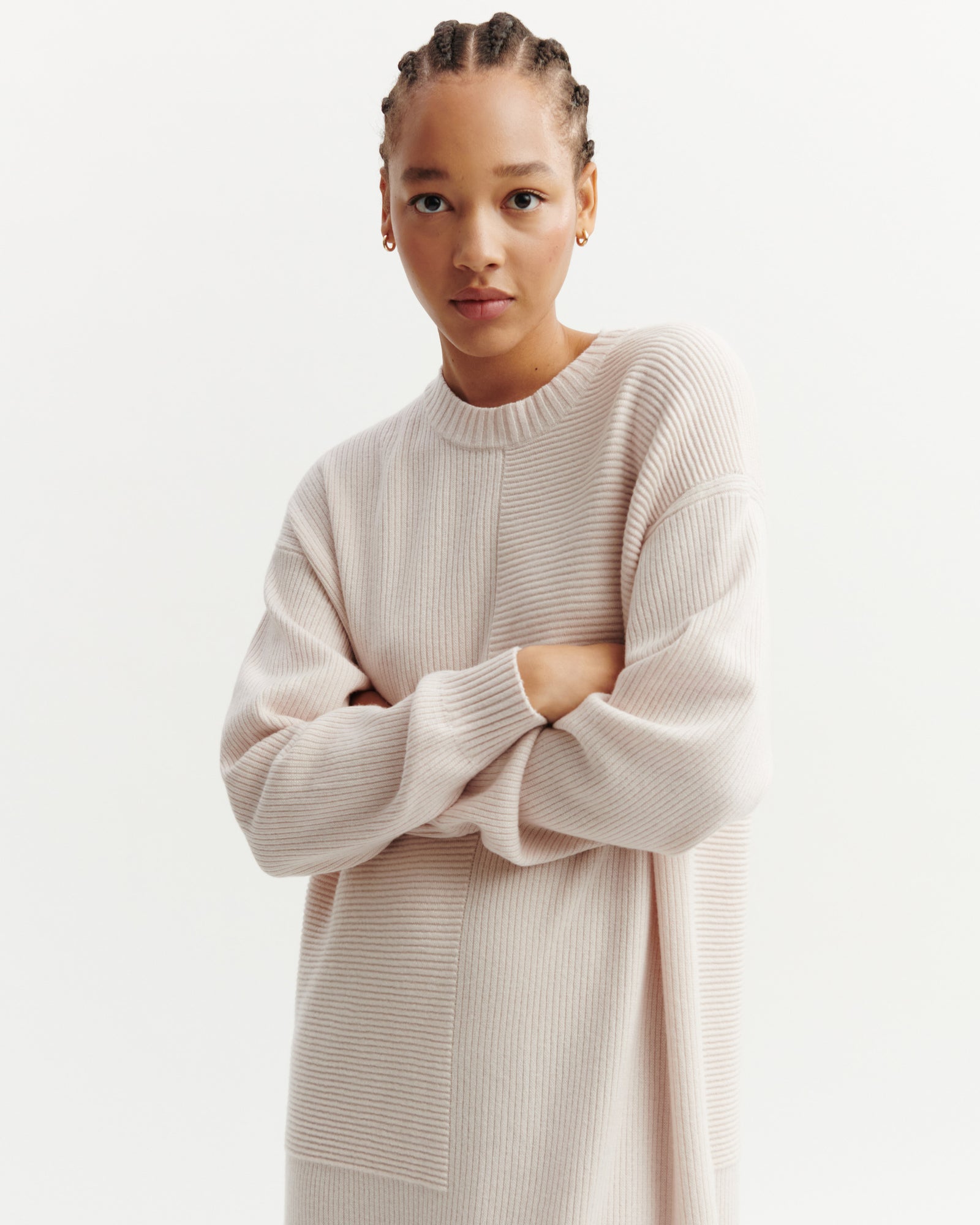 Robe longue point ottoman-CREAM-70% laine 30% cachemire