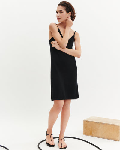 Robe courte à bretelles-NOIR-100% cachemire