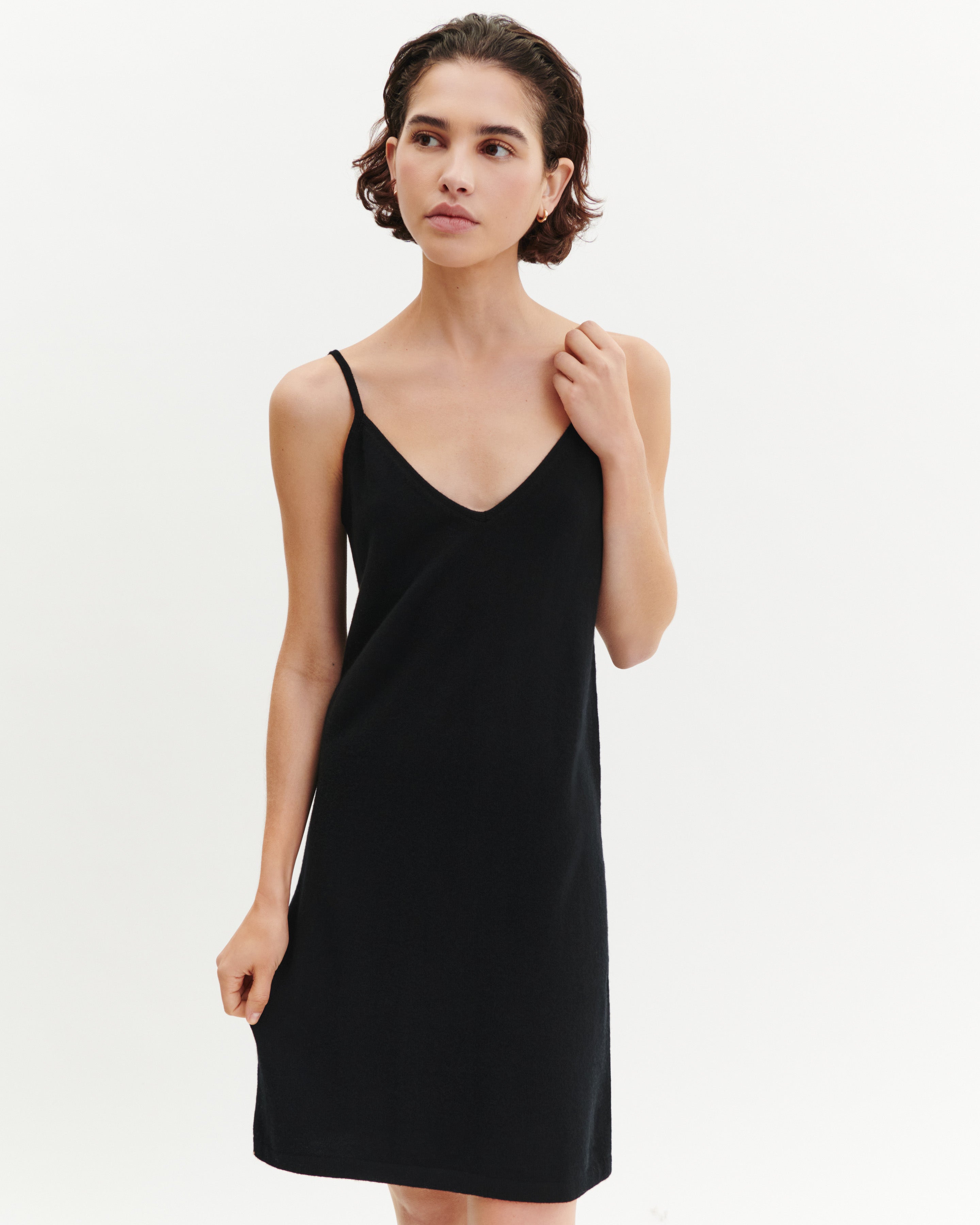 Robe courte à bretelles-NOIR-100% cachemire