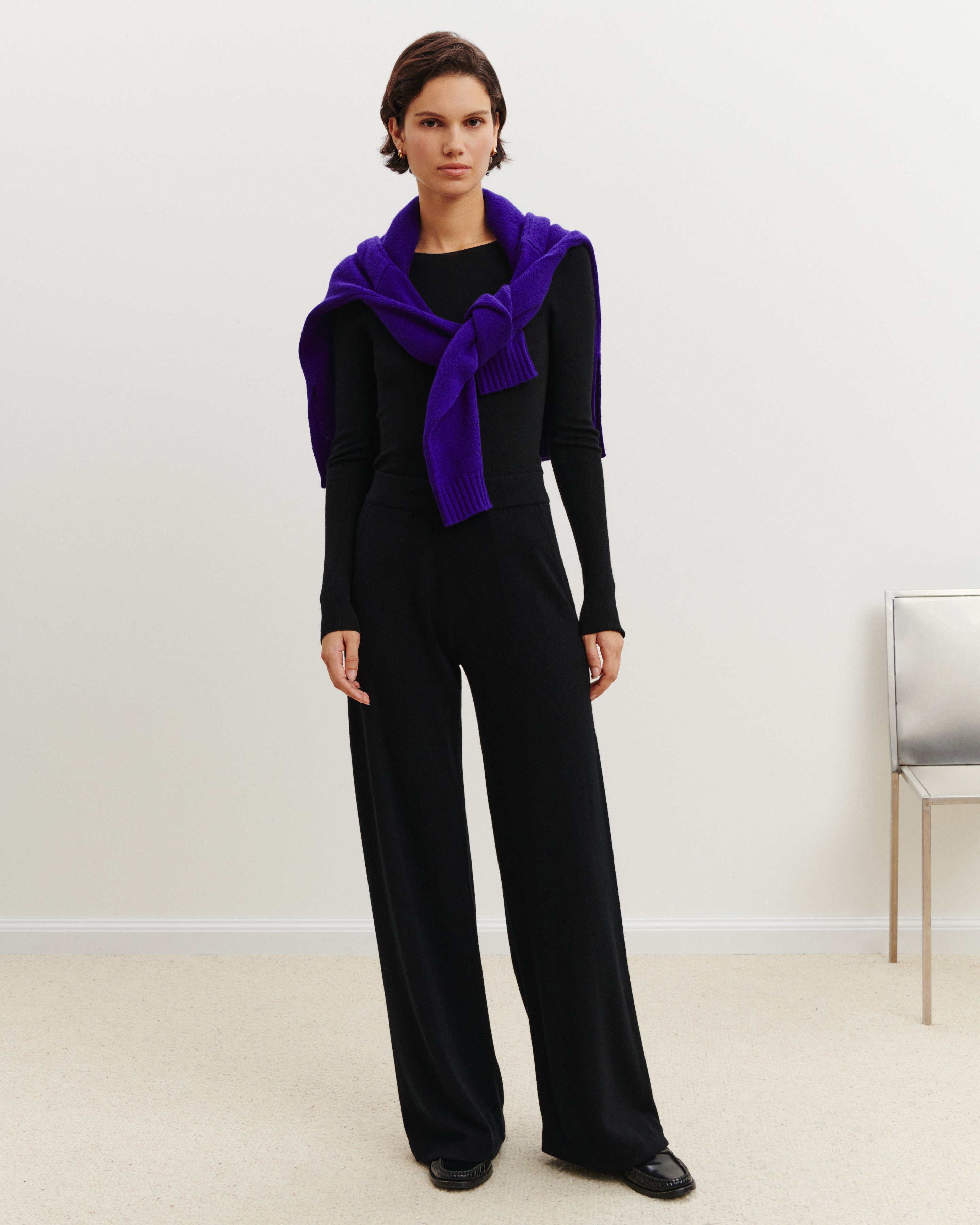 Pantalon ample-NOIR-100% cachemire