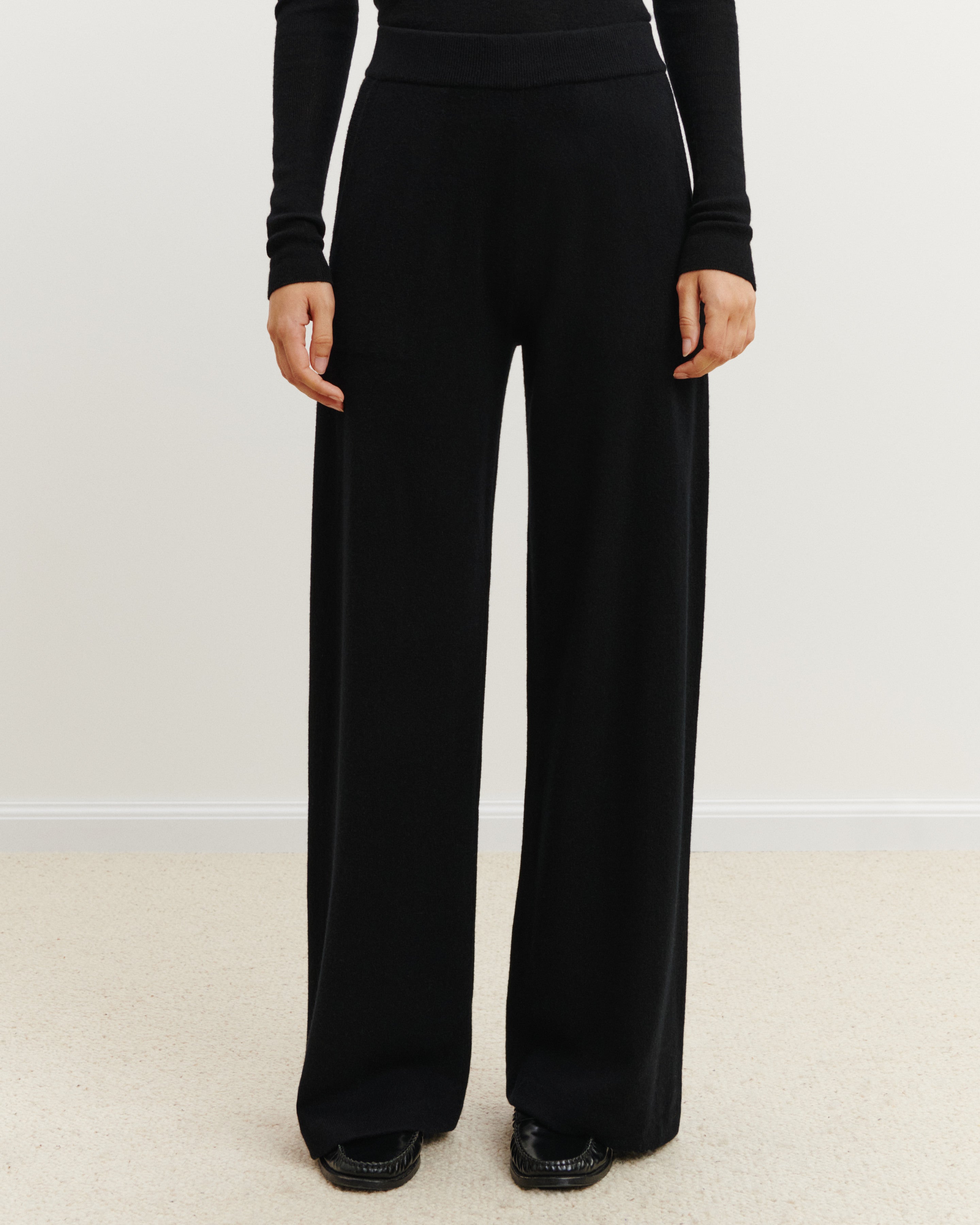 Pantalon ample-NOIR-100% cachemire