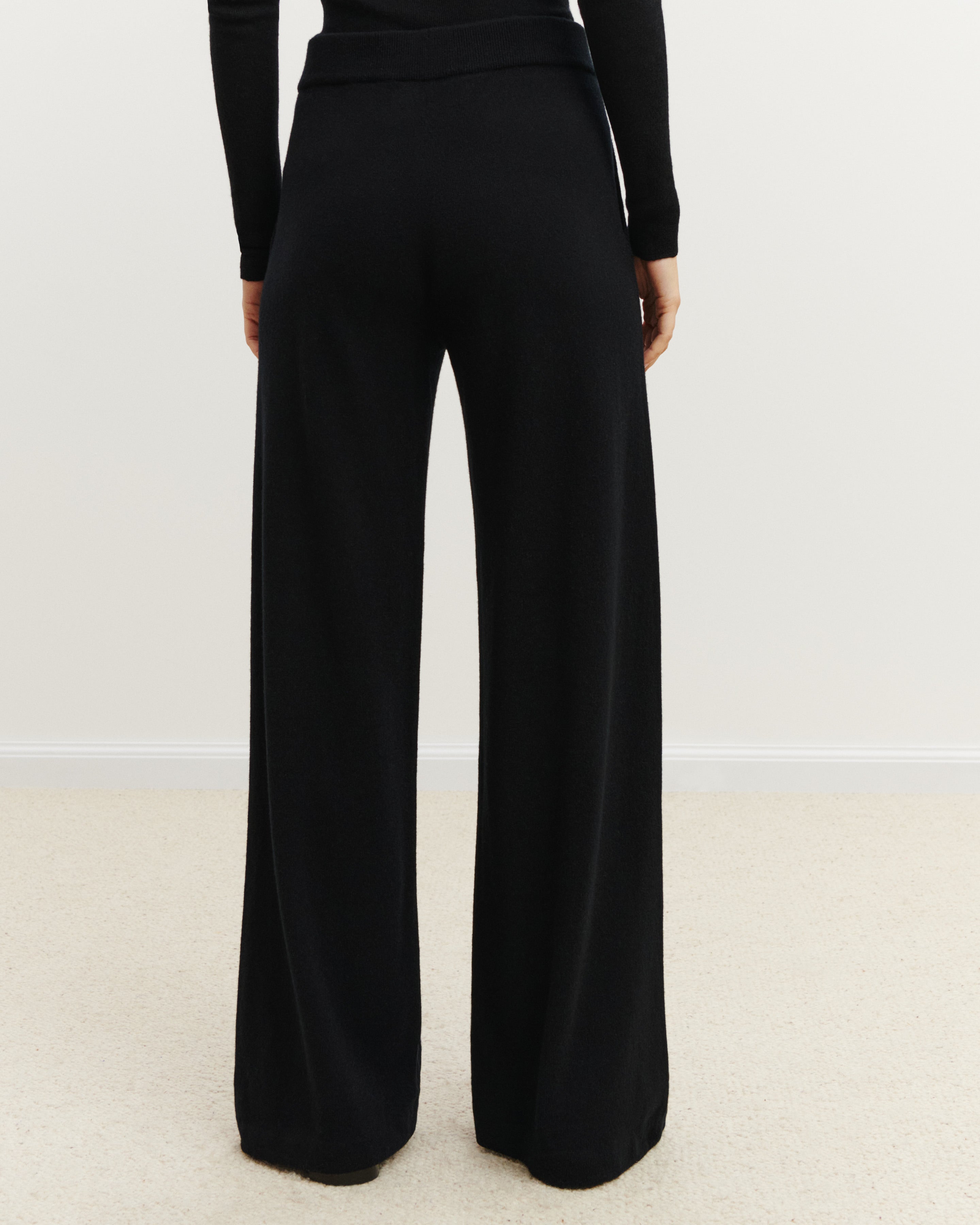 Pantalon ample-NOIR-100% cachemire