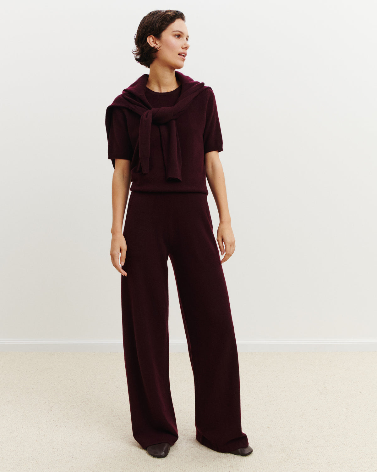 Pantalon ample-GRENAT-100% cachemire