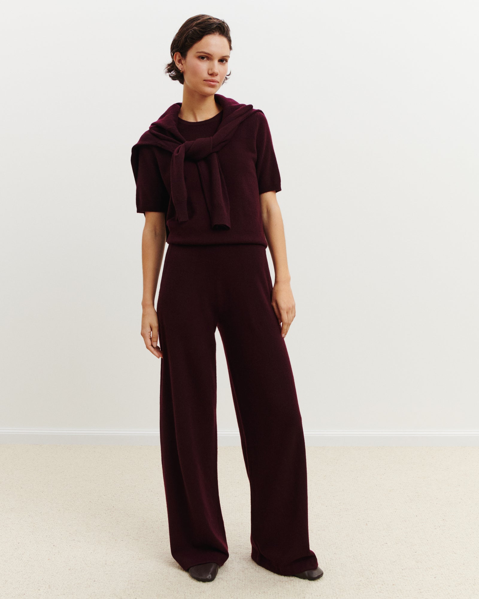 Pantalon ample-GRENAT-100% cachemire