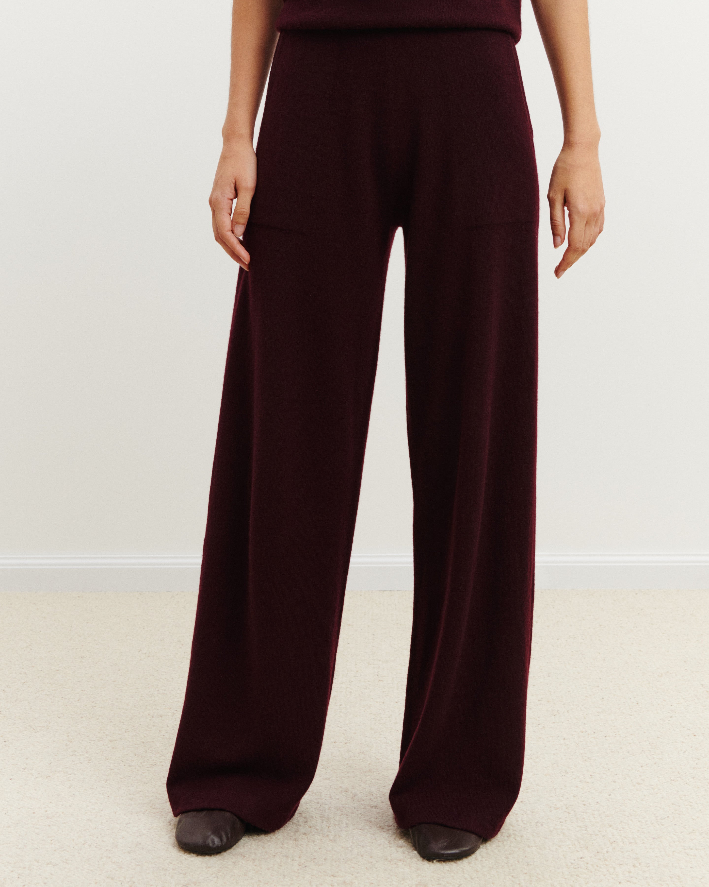 Pantalon ample-GRENAT-100% cachemire