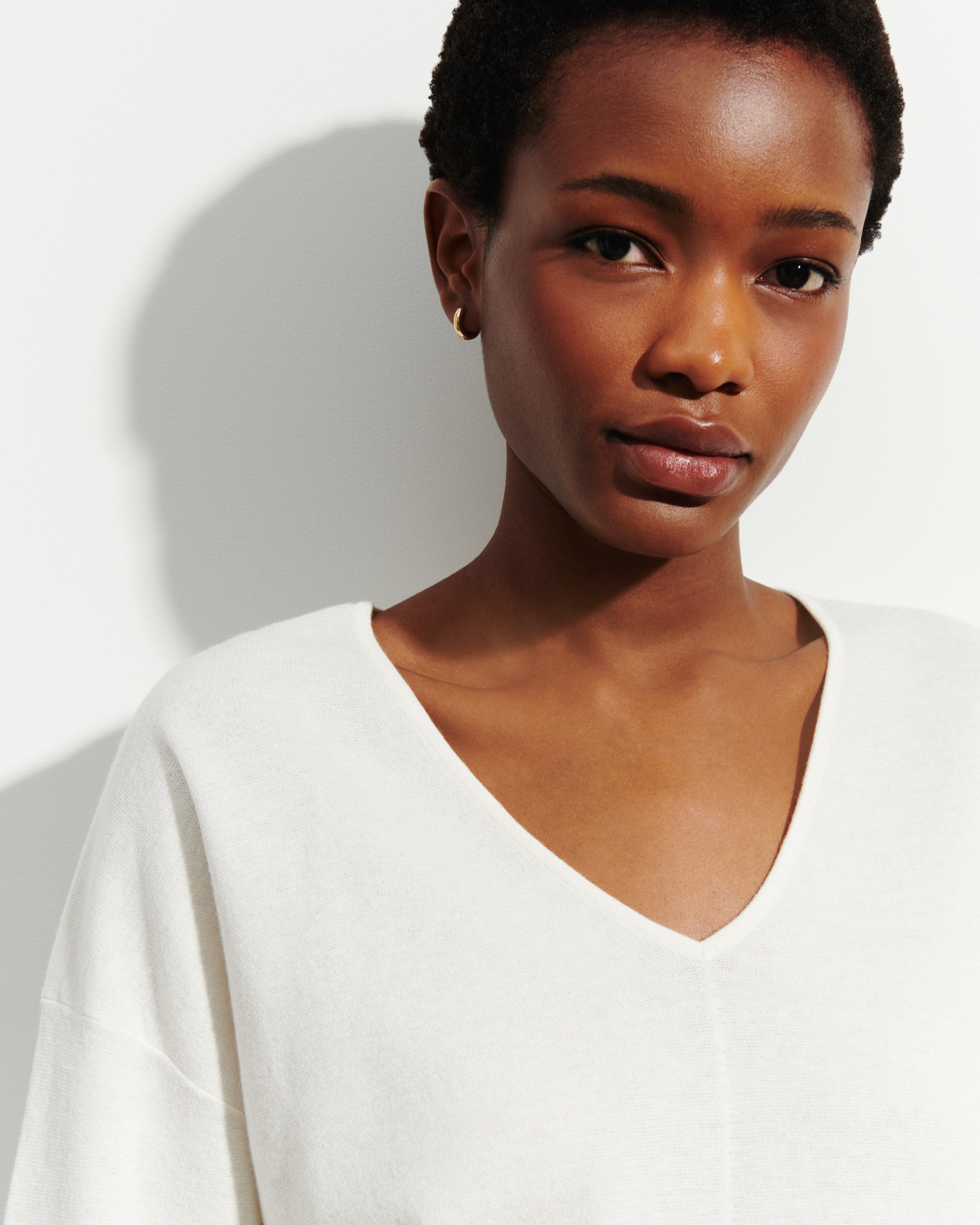 Pull V minimaliste oversized-NATUREL-70% coton 30% cachemire