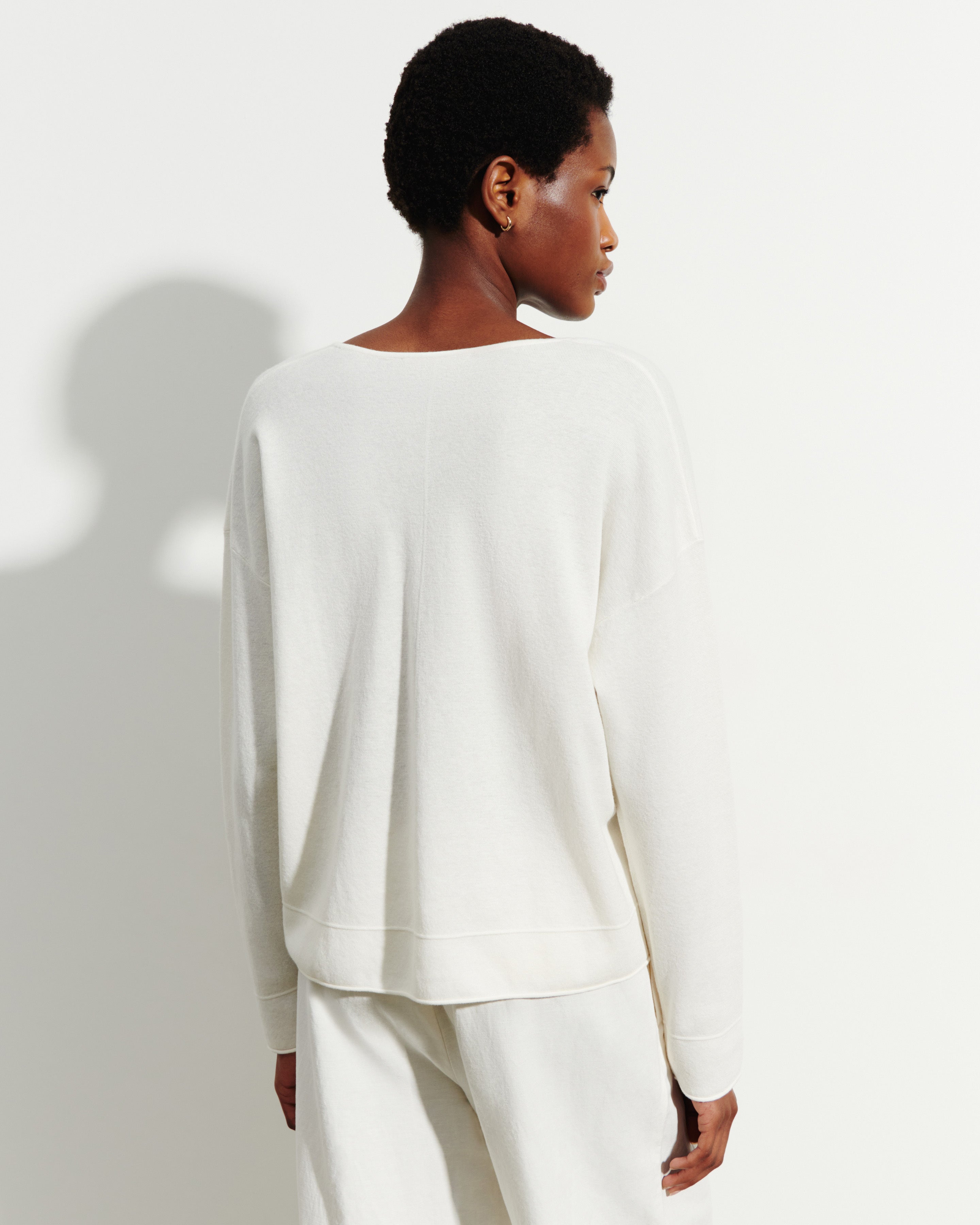 Pull V minimaliste oversized-NATUREL-70% coton 30% cachemire