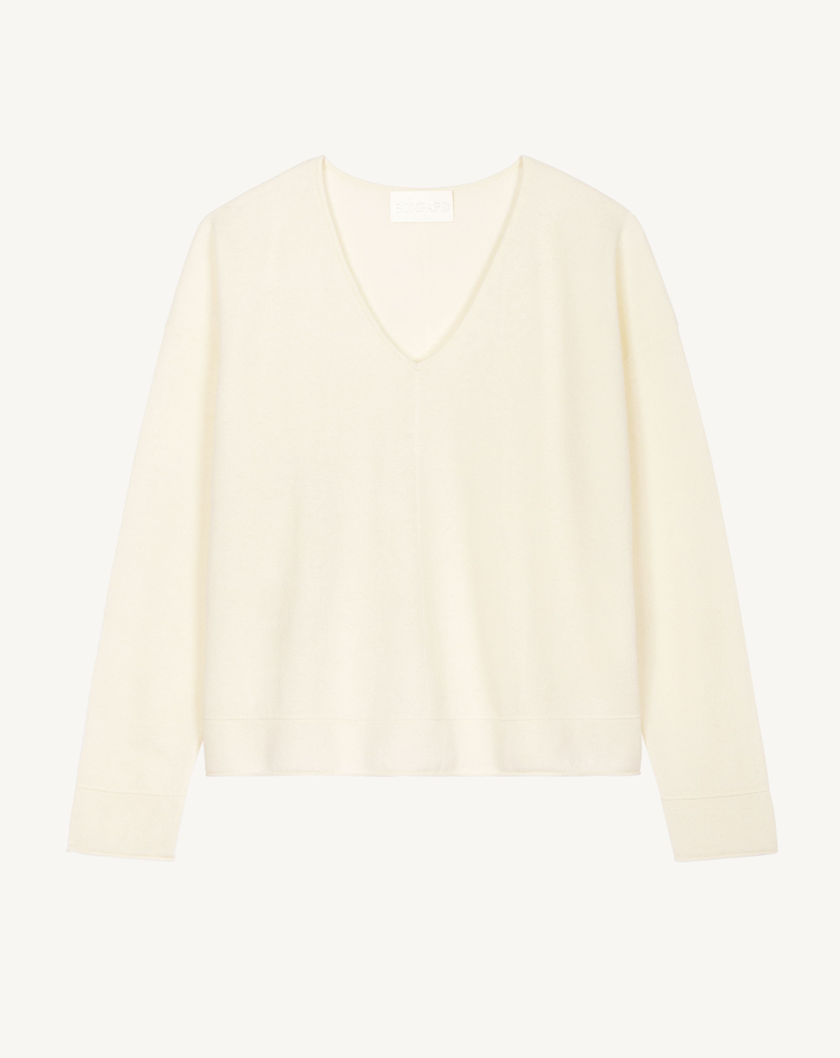 Pull V minimaliste oversized-NATUREL-70% coton 30% cachemire