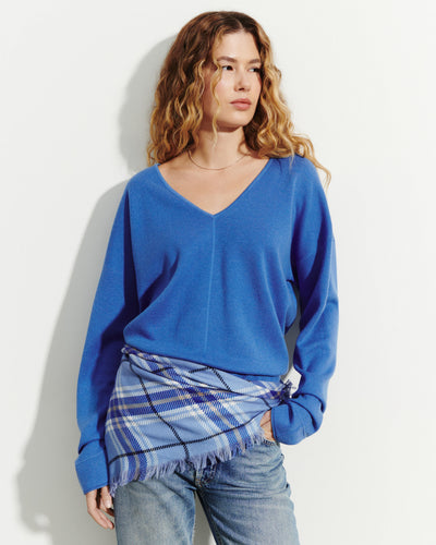 Pull V minimaliste oversized-BLEU ALTHEA-70% coton 30% cachemire
